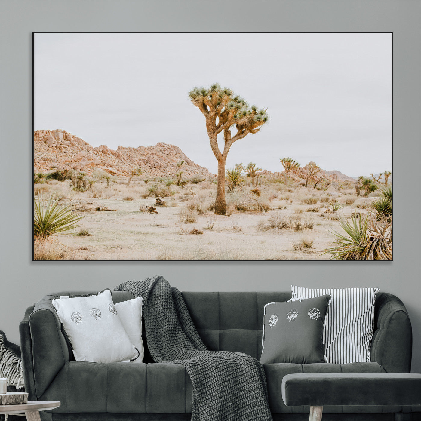 SEG-FC-51X34_Oversize - Joshua Tree Wall Art Canvas Print, Framed Neutral Desert Art Picture Print, Earthy Landscape Perfect Neutral Boho Decor Artwork