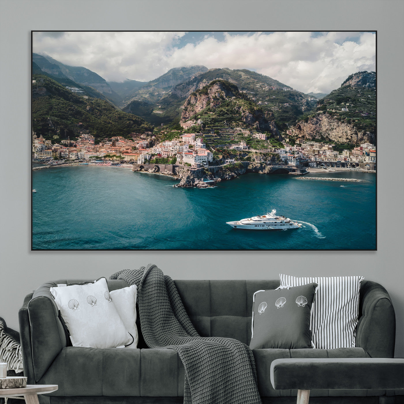 SEG-FC-51X34_Oversize - Amalfi Coast Wall Art Canvas Print, Framed Italy Travel Art Picture Print, Mediterranean Landscape Perfect Mediterranean Coastal Decor Artwork