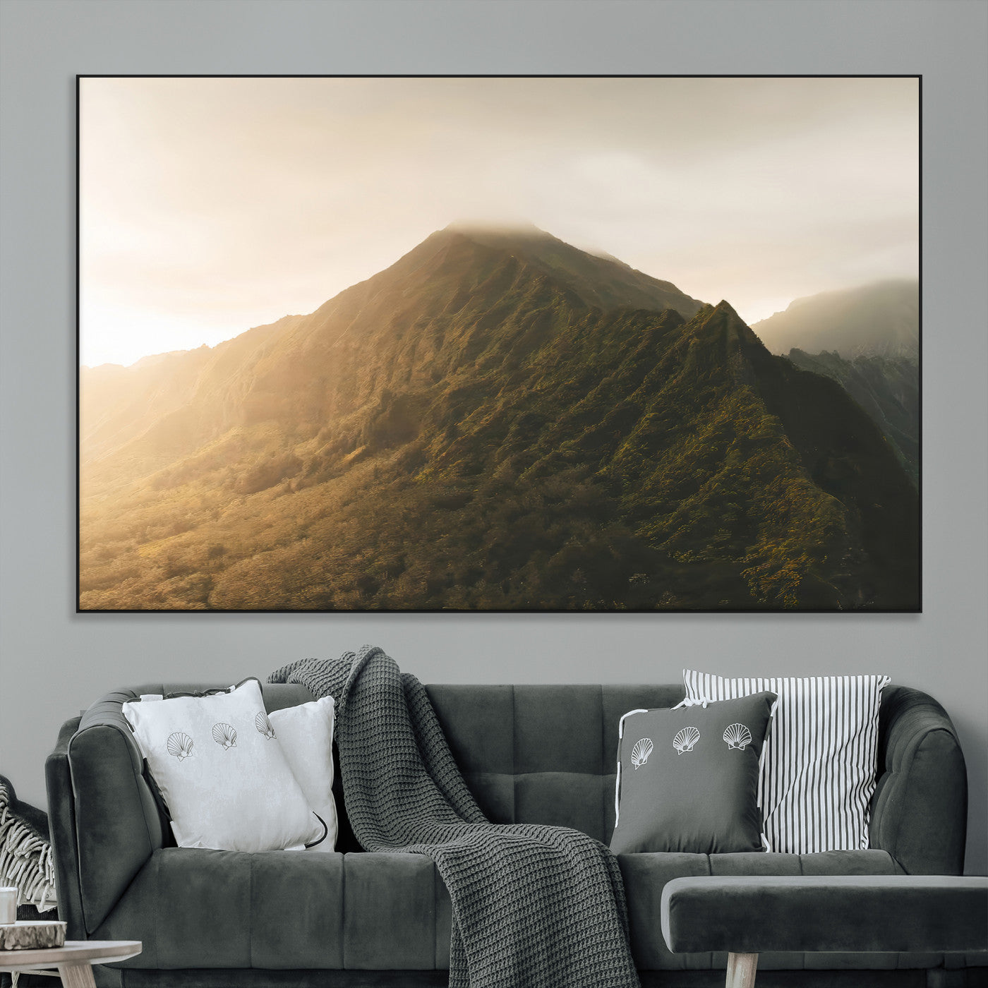 SEG-FC-51X34_Oversize - Golden Mountain Wall Art Canvas Print, Framed Misty Summit Art Picture Print, Rugged Landscape Perfect Moody Wilderness Decor Artwork