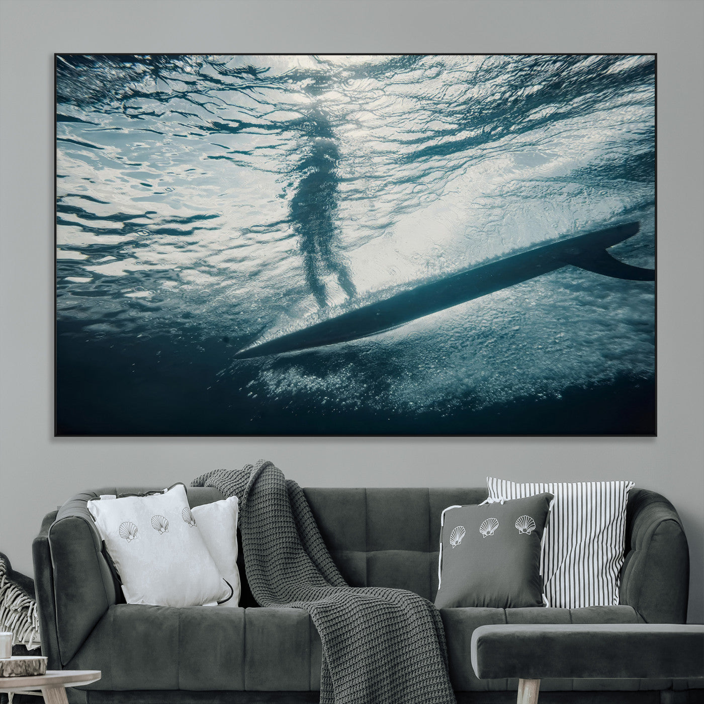 SEG-FC-51X34_Oversize - Submerged Surf Wall Art Canvas Print, Framed Underwater Perspective Art Picture Print, Ocean Surf Perfect Coastal Adventure Decor Artwork
