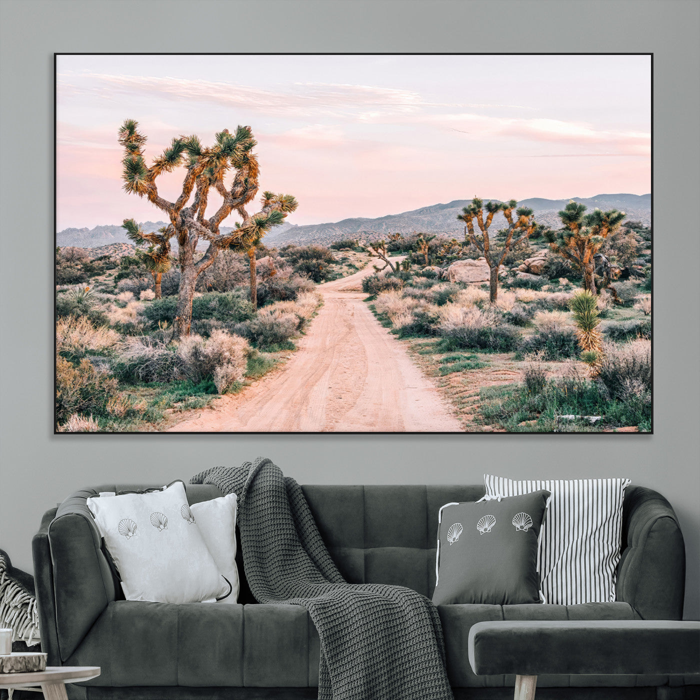 SEG-FC-51X34_Oversize - Joshua Tree Park Wall Art Canvas Print, Framed Desert Road Art Picture Print, Sunset Drive Perfect Southwestern Boho Decor Artwork