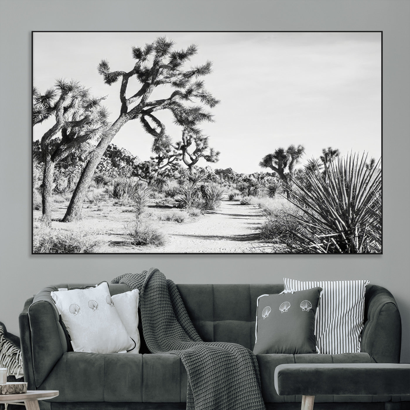 SEG-FC-51X34_Oversize - Joshua Tree Wall Art Canvas Print, Framed Desert Path Art Picture Print, Monochrome Desert Perfect Minimalist Desert Decor Artwork