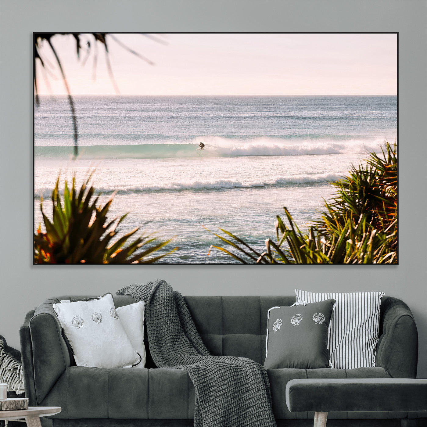 SEG-FC-51X34_Oversize - Ocean Surfer Wall Art Canvas Print, Framed Coastal Surf Art Picture Print, Tropical Beach Perfect Tropical Coastal Decor Artwork