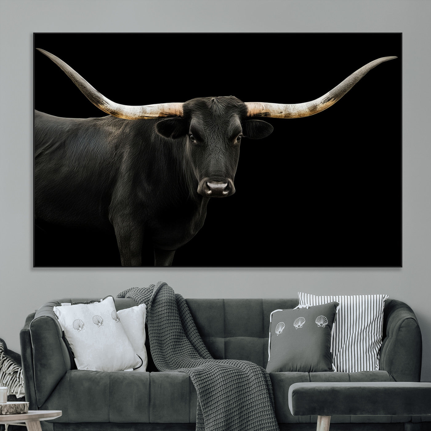 SEG-FC-51X34_Oversize - Longhorn Cattle Wall Art Canvas Print, Framed Texas Ranch Art Picture Print, Western Cow Perfect Farmhouse Decor Artwork