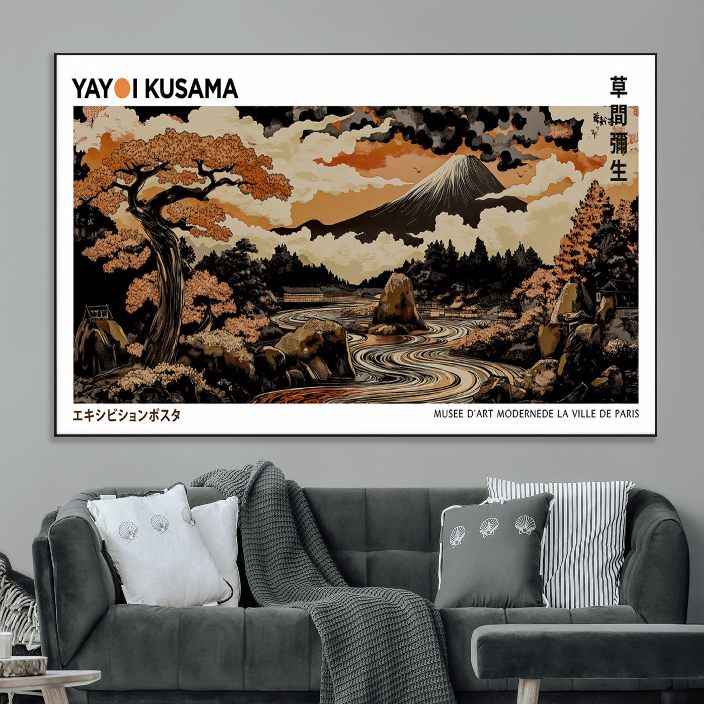 SEG-FC-51X34_Oversize - Modern Japanese Wall Art Print Yayoi Kusama Canvas Wall Art Abstract Mount Fuji Canvas Print