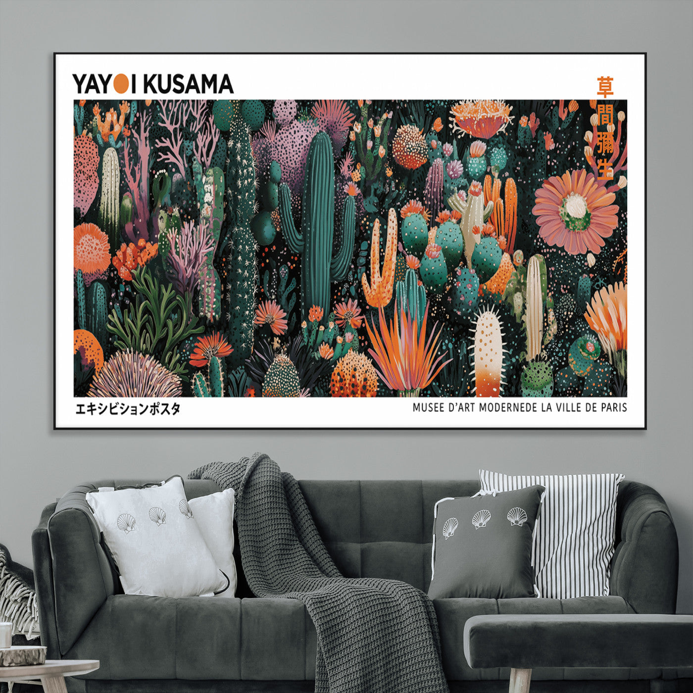 SEG-FC-51X34_Oversize - Modern Japanese Wall Art Print, Yayoi Kusama Print Wall Decor, Abstract Mount Fuji Canvas Print,