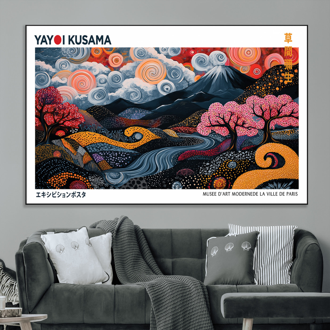 SEG-FC-51X34_Oversize - Modern Japanese Wall Art Print Yayoi Kusama Canvas Wall Art Abstract Mount Fuji Canvas Print
