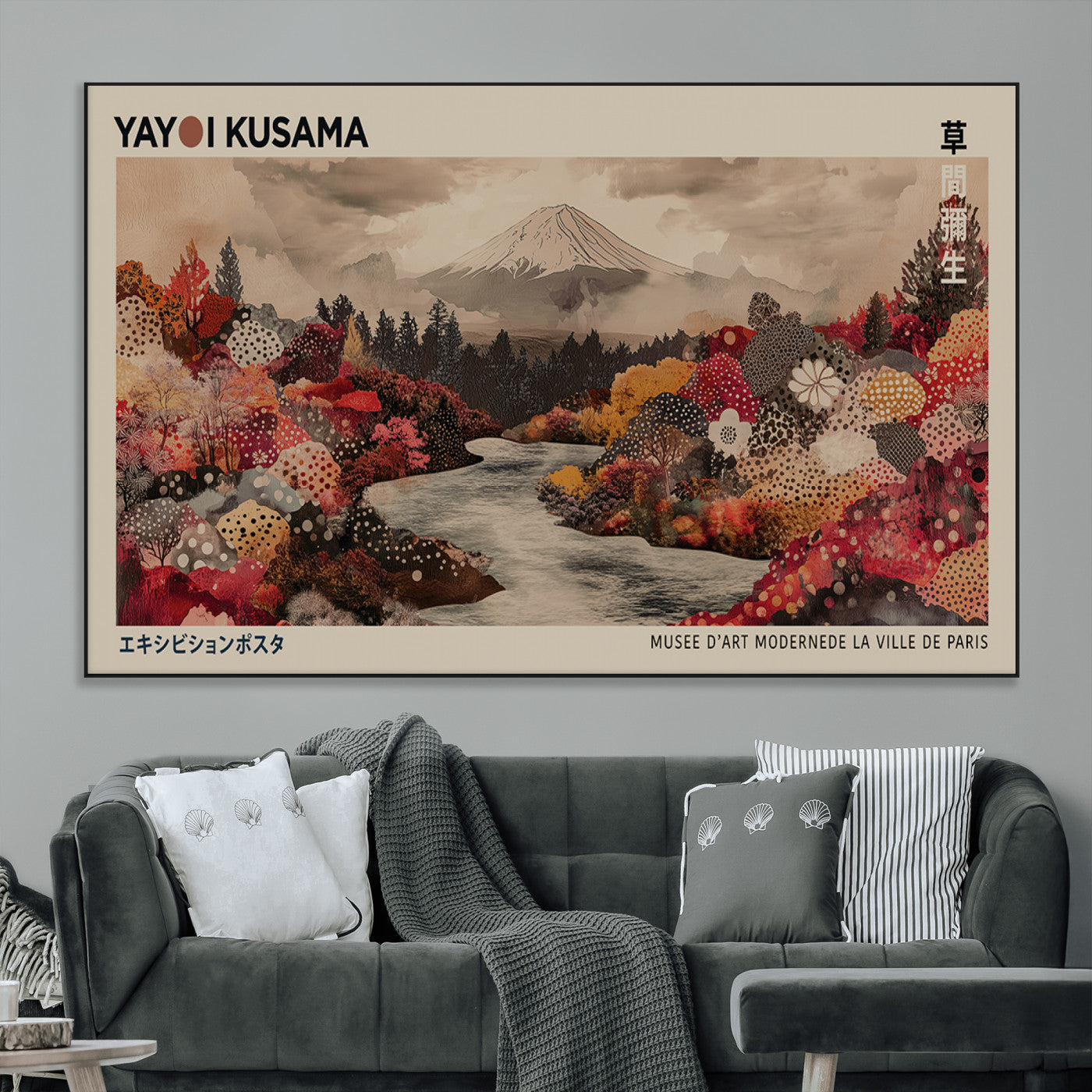 SEG-FC-51X34_Oversize - Modern Japanese Wall Art Print Yayoi Kusama Canvas Wall Art Abstract Mount Fuji Canvas Print