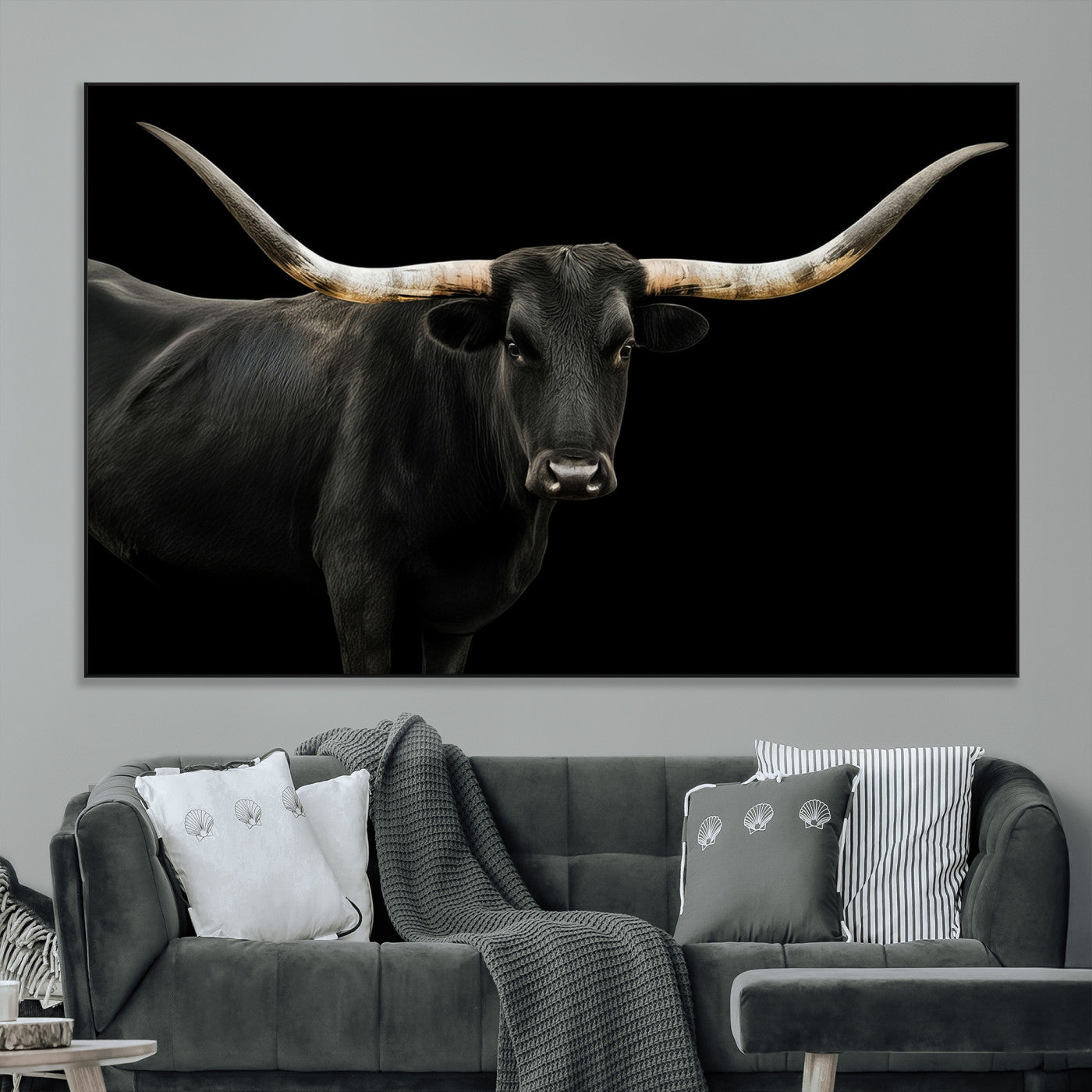 SEG-FC-51X34_Oversize - Texas Longhorn Wall Art Canvas Print, Framed Rustic Western Art Picture Print, Farmhouse Animal Perfect Modern Western Minimalist Decor Artwork