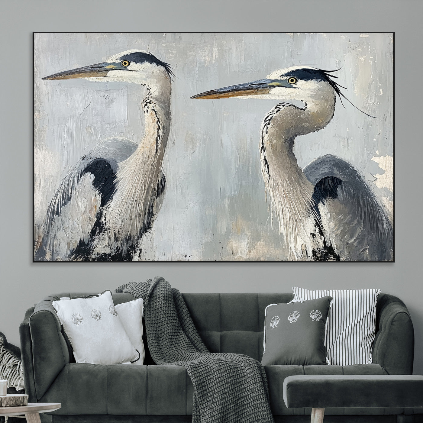SEG-FC-51X34_Oversize - Bird Canvas Decor Wall Art Canvas Print, Framed Coastal Bird Pair Art Picture Print, Minimalist Wildlife Wall Perfect Coastal Minimalist Decor Artwork