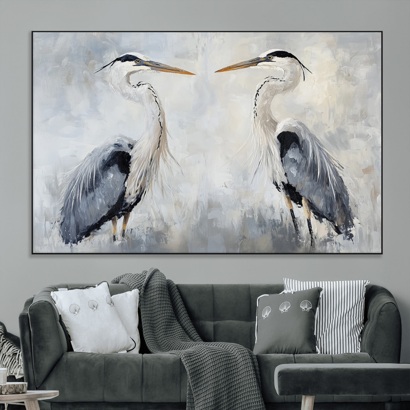 SEG-FC-51X34_Oversize - Heron Wall Art Wall Art Canvas Print, Framed Bird Canvas Decor Art Picture Print, Nature Inspired Perfect Coastal Minimalist Decor Artwork