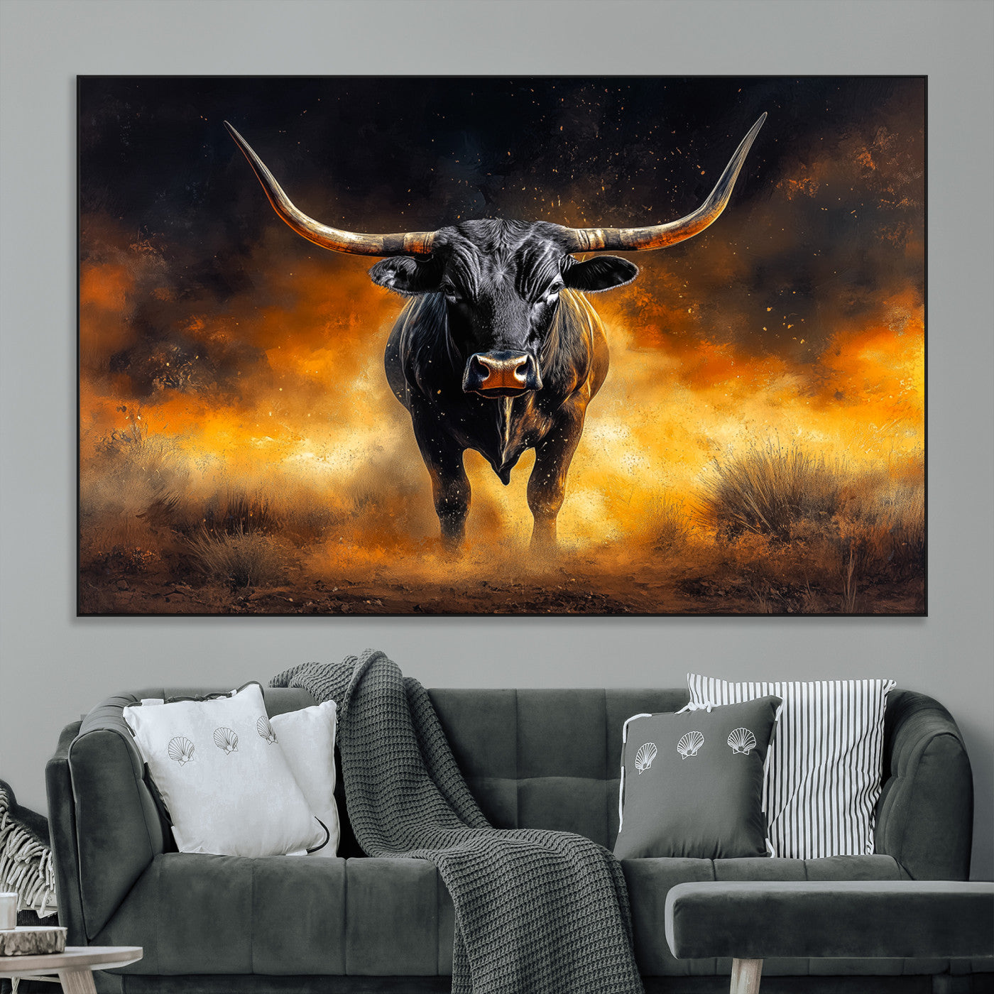 SEG-FC-51X34_Oversize - Longhorn Canvas Wall Art Canvas Print, Framed Bold Bull Wall Art Art Picture Print, Western Animal Decor Perfect Western Dramatic Decor Artwork