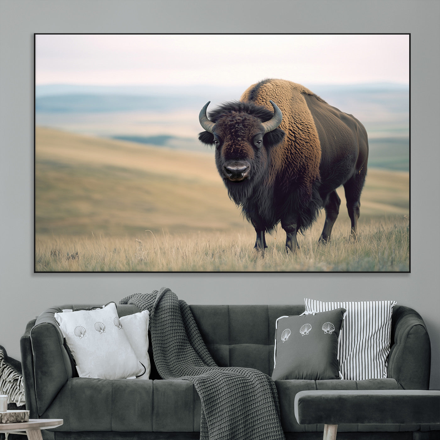 SEG-FC-51X34_Oversize - Bison Wall Art Wall Art Canvas Print, Framed Buffalo Canvas Print Art Picture Print, American Bison Decor Perfect Rustic Western Decor Artwork