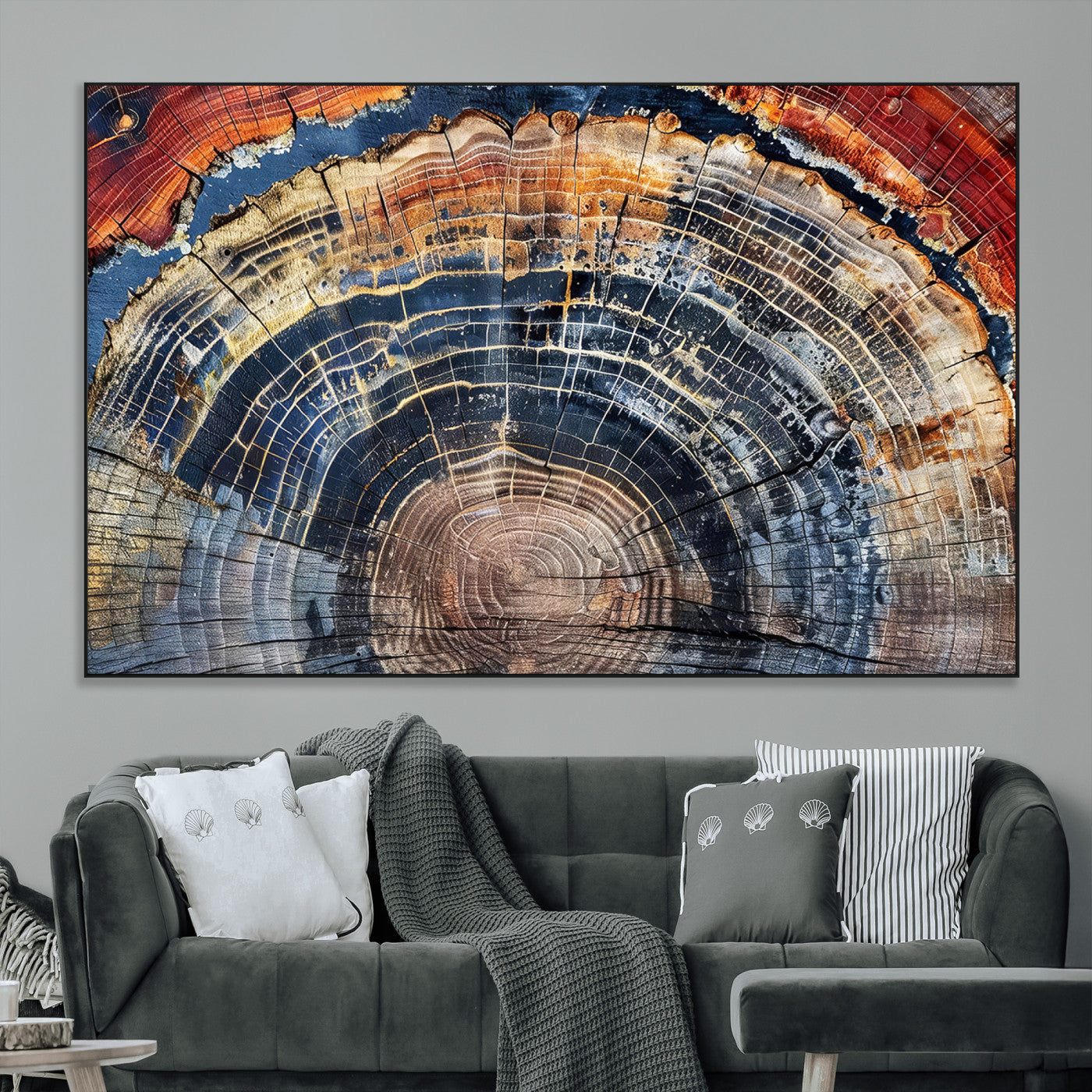 SEG-FC-51X34_Oversize - Tree Rings Wall Art Canvas Print, Framed Wood Texture Art Picture Print, Petrified Wood Perfect Modern Rustic Decor Artwork