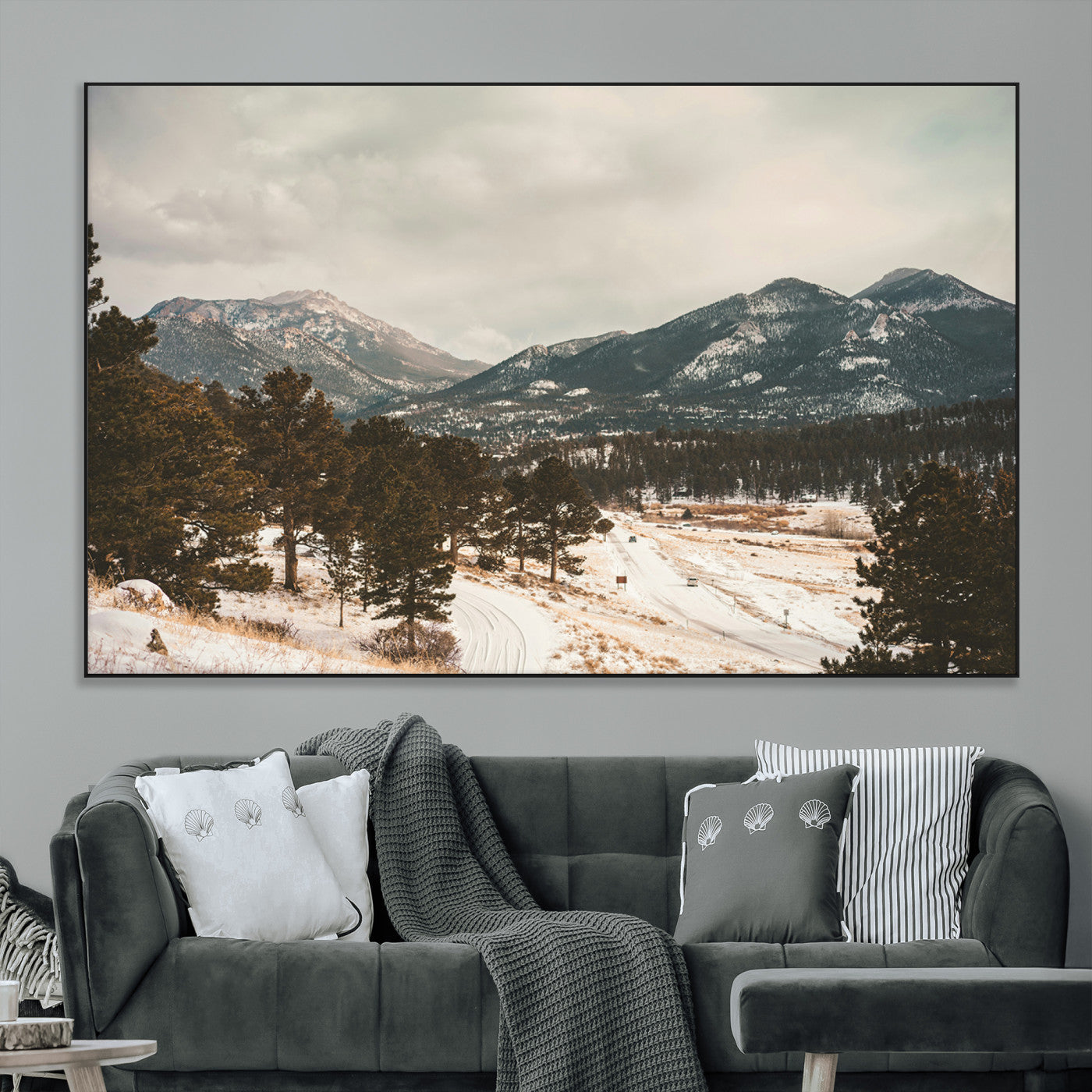 SEG-FC-51X34_Oversize - Mountain Landscape Wall Art Canvas Print, Framed Snowy Peaks Art Picture Print, Alpine Aesthetic Perfect Rustic Winter Decor Artwork
