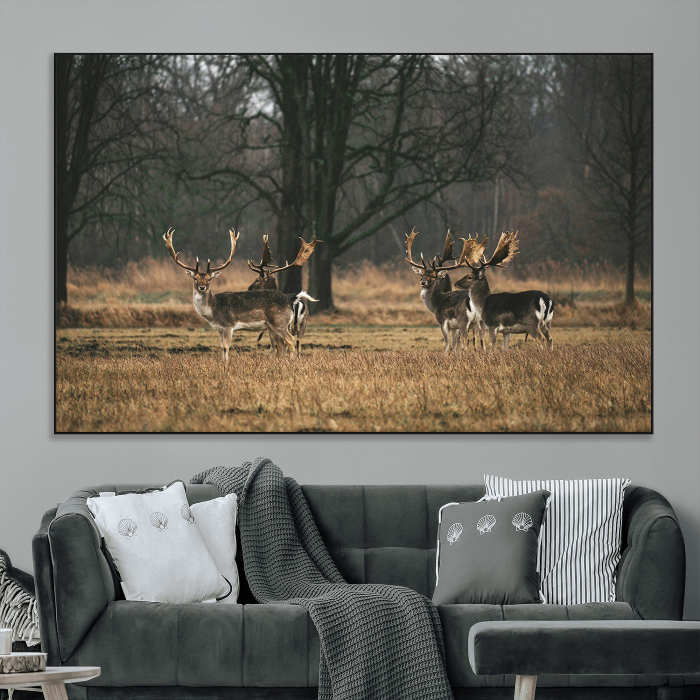 SEG-FC-51X34_Oversize - Deer Photography Wall Art Canvas Print, Framed Rustic Wildlife Art Picture Print, Stags In Forest Perfect Rustic Wilderness Decor Artwork