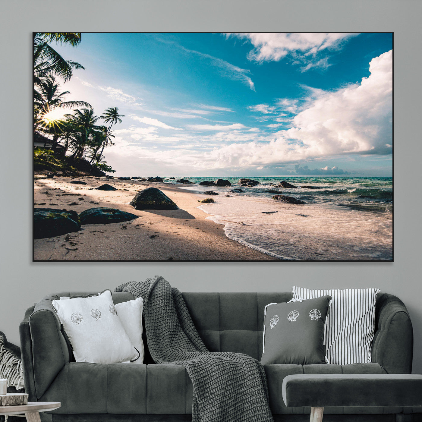 SEG-FC-51X34_Oversize - Tropical Beach Wall Art Canvas Print, Framed Ocean Waves Art Picture Print, Relazxing Seascape Perfect Tropical Coastal Decor Artwork