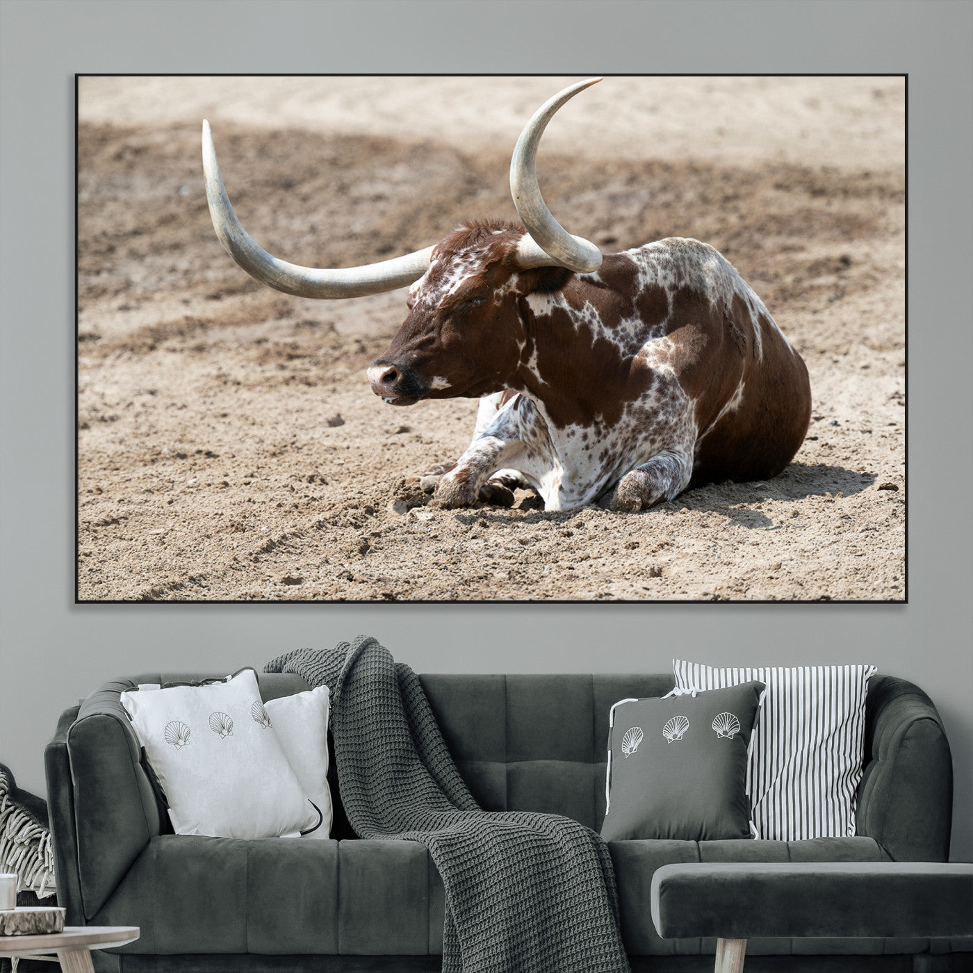76549210-MGV-CV-36X24-Texas Longhorn Wall Art Canvas Print, Framed Country Living Art Picture Print, Farmhouse Perfect