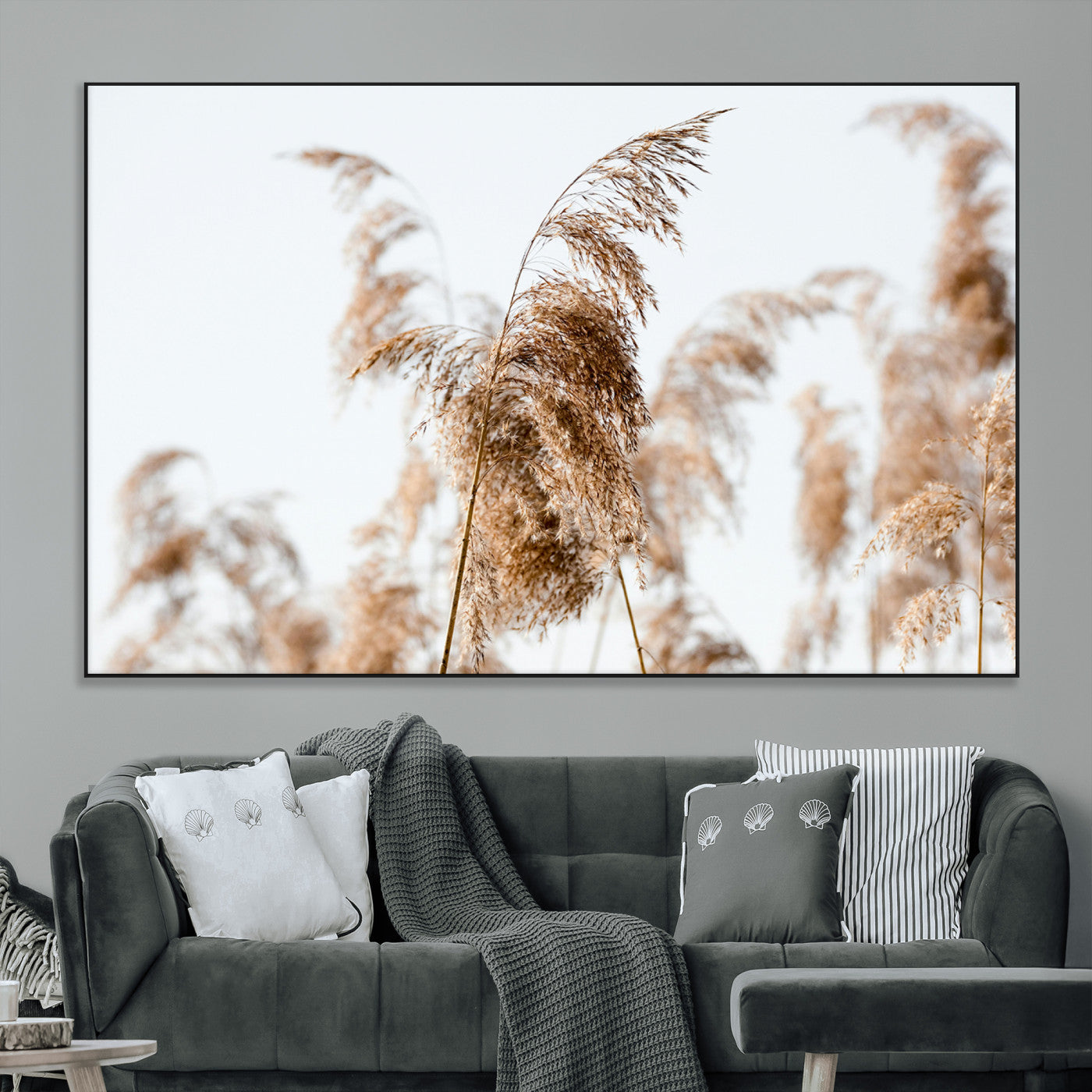SEG-FC-51X34_Oversize - Pampas Grass Wall Art Canvas Print, Framed Neutral Tones Art Picture Print, Minimalist Nature Perfect Boho Decor Artwork