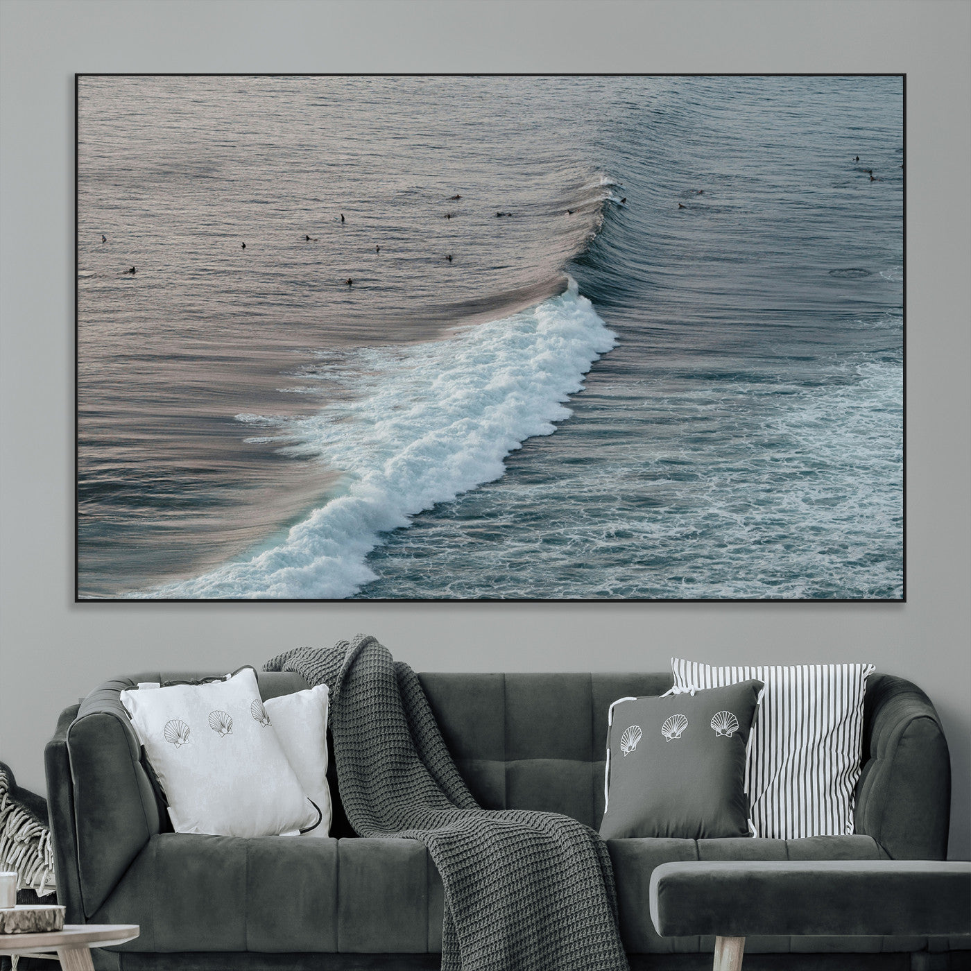 SEG-FC-51X34_Oversize - Ocean Waves Wall Art Canvas Print, Framed Coastal Serenity Art Picture Print, Surf Perfect Coastal Decor Artwork
