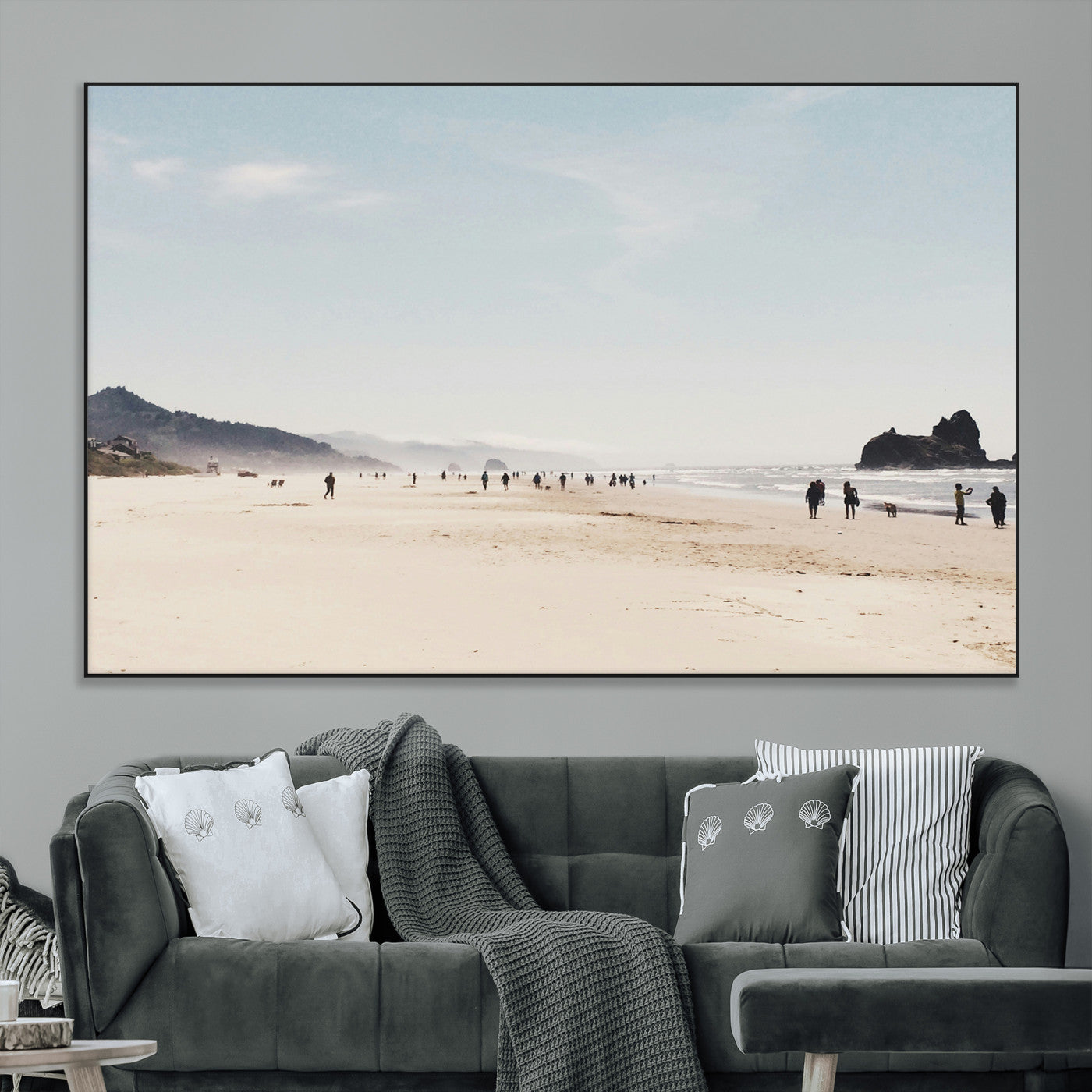 SEG-FC-51X34_Oversize - Minimalist Beach Wall Art Canvas Print, Framed Coastal Serenity Art Picture Print, Soft Sand Perfect Coastal Decor Artwork