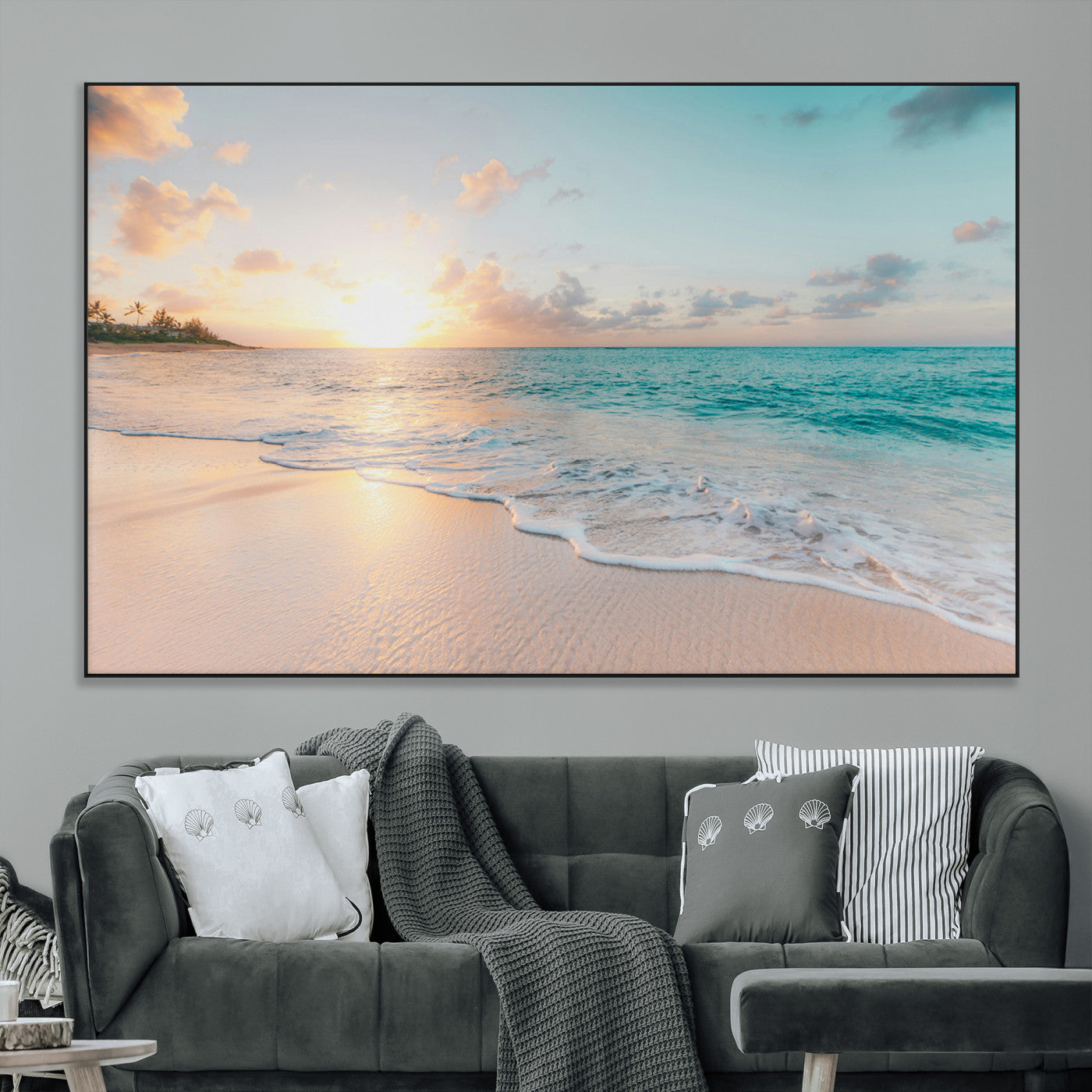 SEG-FC-51X34_Oversize - Beach Sunset Wall Art Canvas Print, Framed Ocean Waves Art Picture Print, Summer Escape Perfect Coastal Decor Artwork