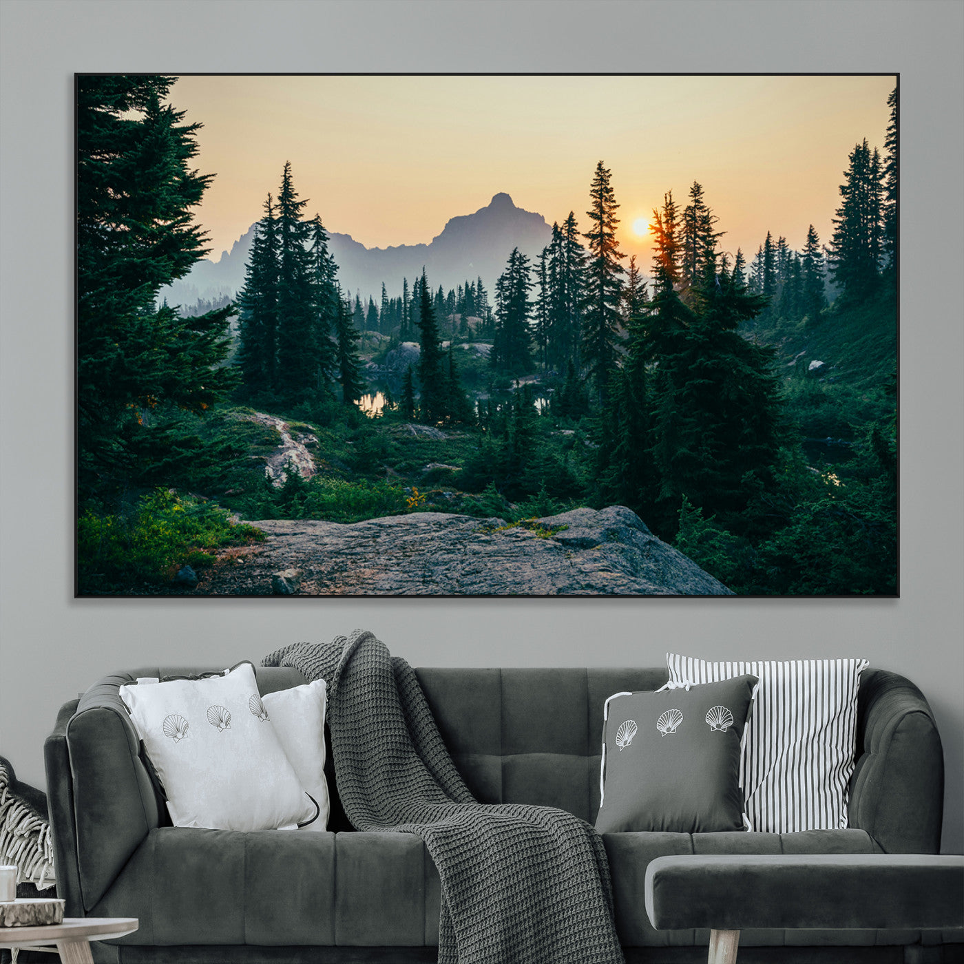 SEG-FC-51X34_Oversize - Mountain Wall Art Canvas Print, Framed Forest Serenity Art Picture Print, Mountain Perfect Rustic Decor Artwork