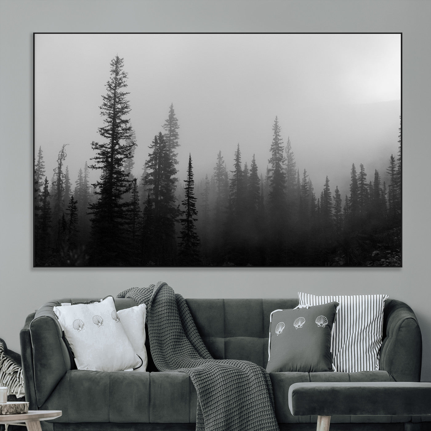 SEG-FC-51X34_Oversize - Misty Pines Wall Art Canvas Print, Framed Woodland Photography Art Picture Print, Minimalist Decor Perfect Rustic Decor Artwork