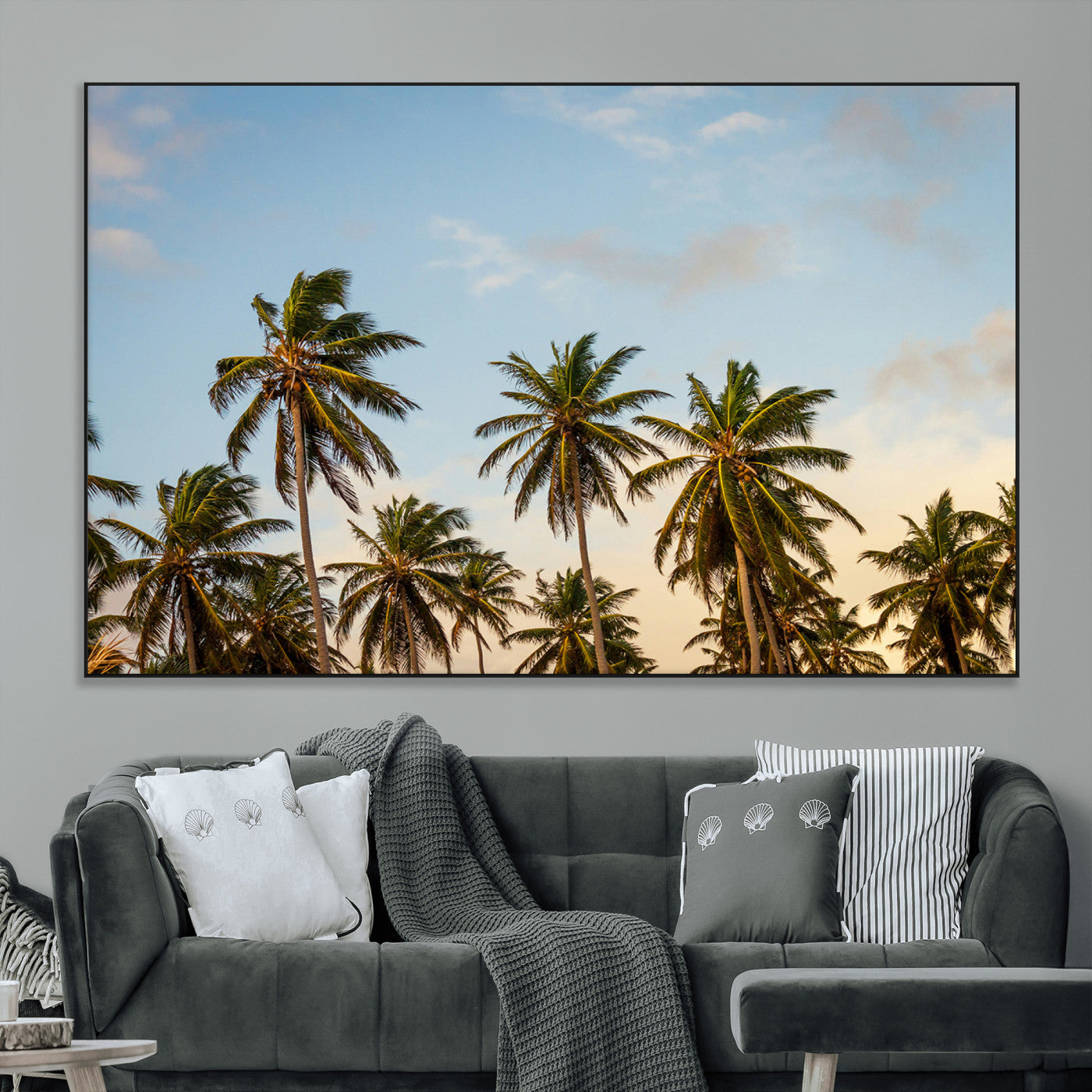 SEG-FC-51X34_Oversize - Palm Trees Wall Art Canvas Print, Framed Tropical Vibes Art Picture Print, Coastal Sunset Perfect Coastal Boho Decor Artwork