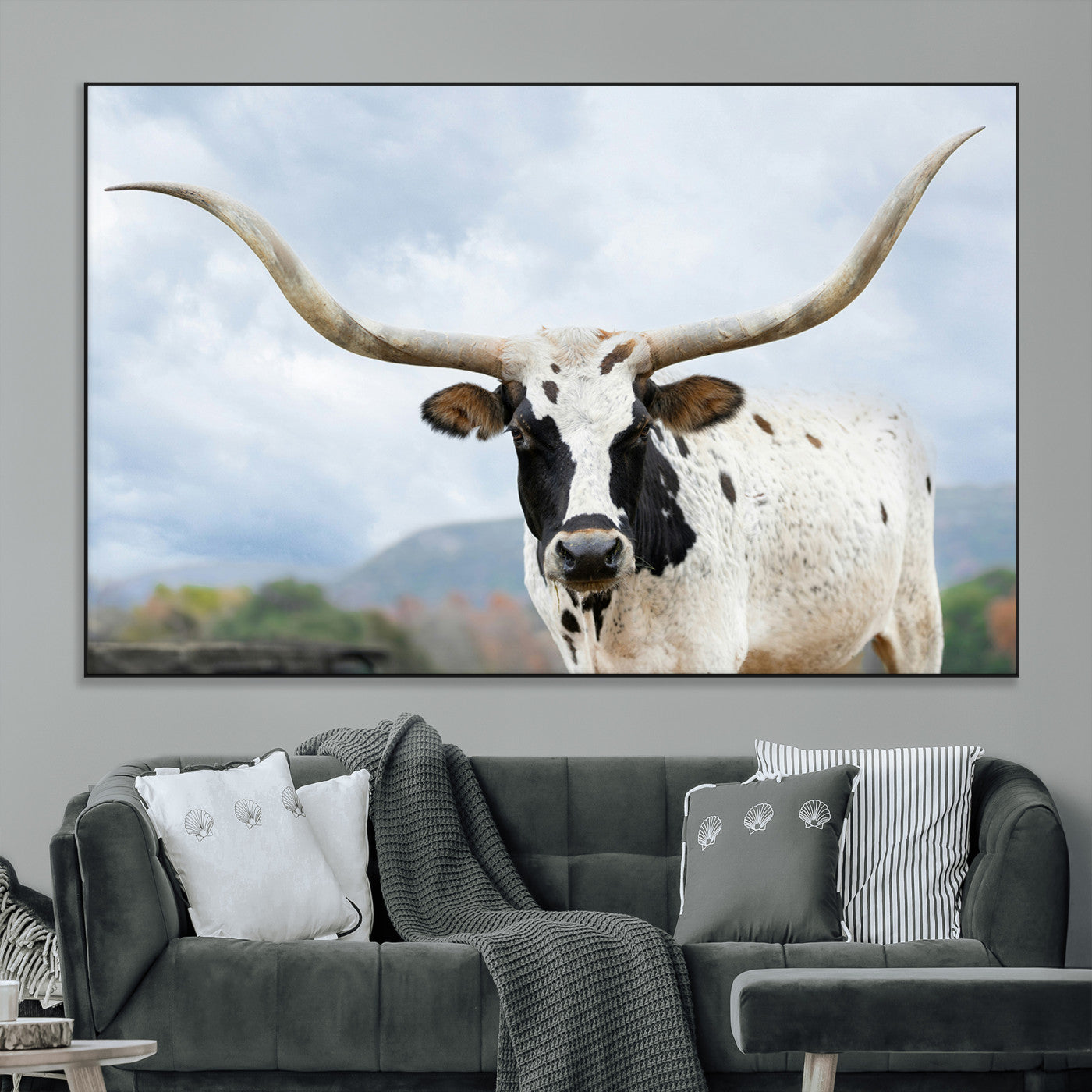 SEG-FC-51X34_Oversize - Texas Longhorn Wall Art Canvas Print, Framed Western Rustic Art Picture Print, Farmhouse Decor Perfect Farmhouse Decor Artwork