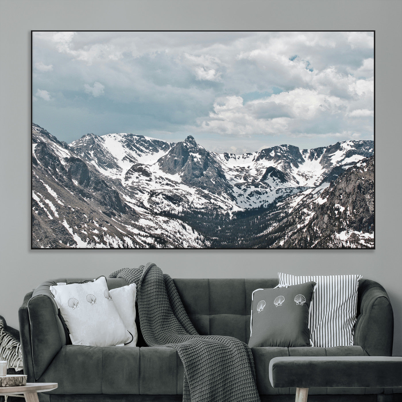 SEG-FC-51X34_Oversize - Snowy Peaks Wall Art Canvas Print, Framed Alpine Wilderness Art Picture Print, Mountain Escape Perfect Winter Serenity Decor Artwork