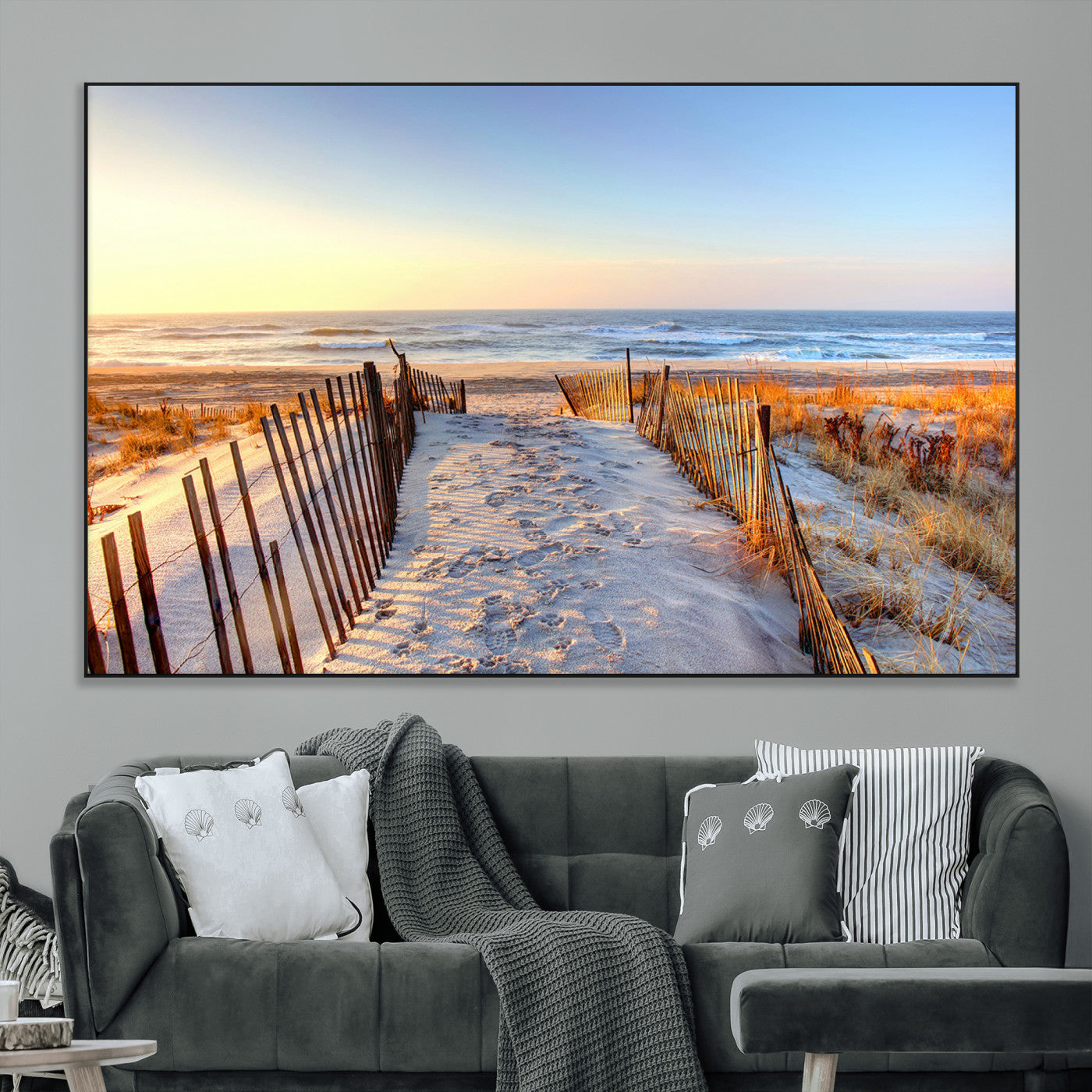 SEG-FC-51X34_Oversize - Ocean Sunset Wall Art Wall Art Canvas Print, Framed Nautical Photography Art Picture Print, Summer Beach House Decor Perfect Coastal Serenity Decor Artwork