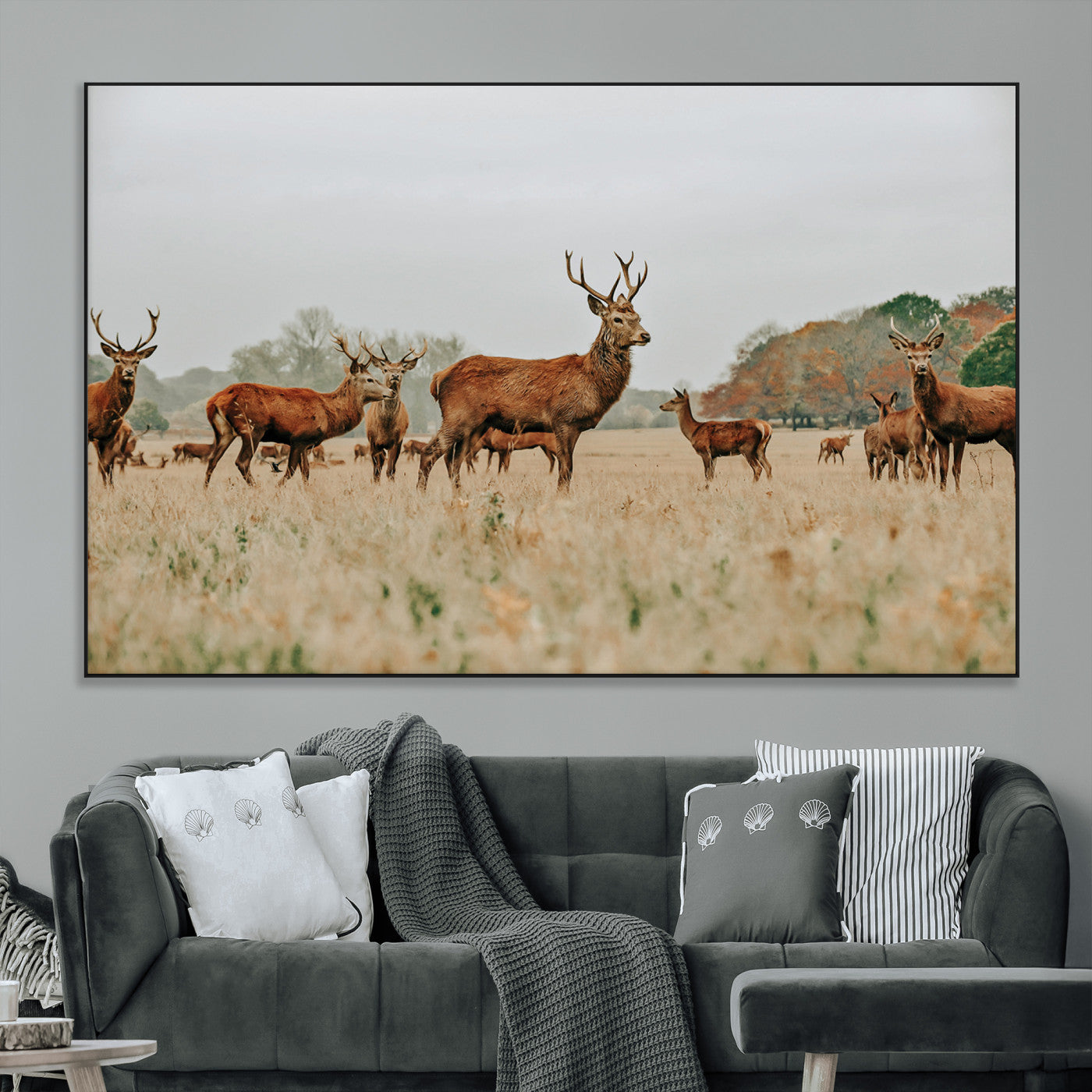 SEG-FC-51X34_Oversize - Rustic Deer Print Wall Art Canvas Print, Framed Autumn Nature Canvas Art Picture Print, Wildlife Art Print Perfect Rustic Wildlife Decor Artwork