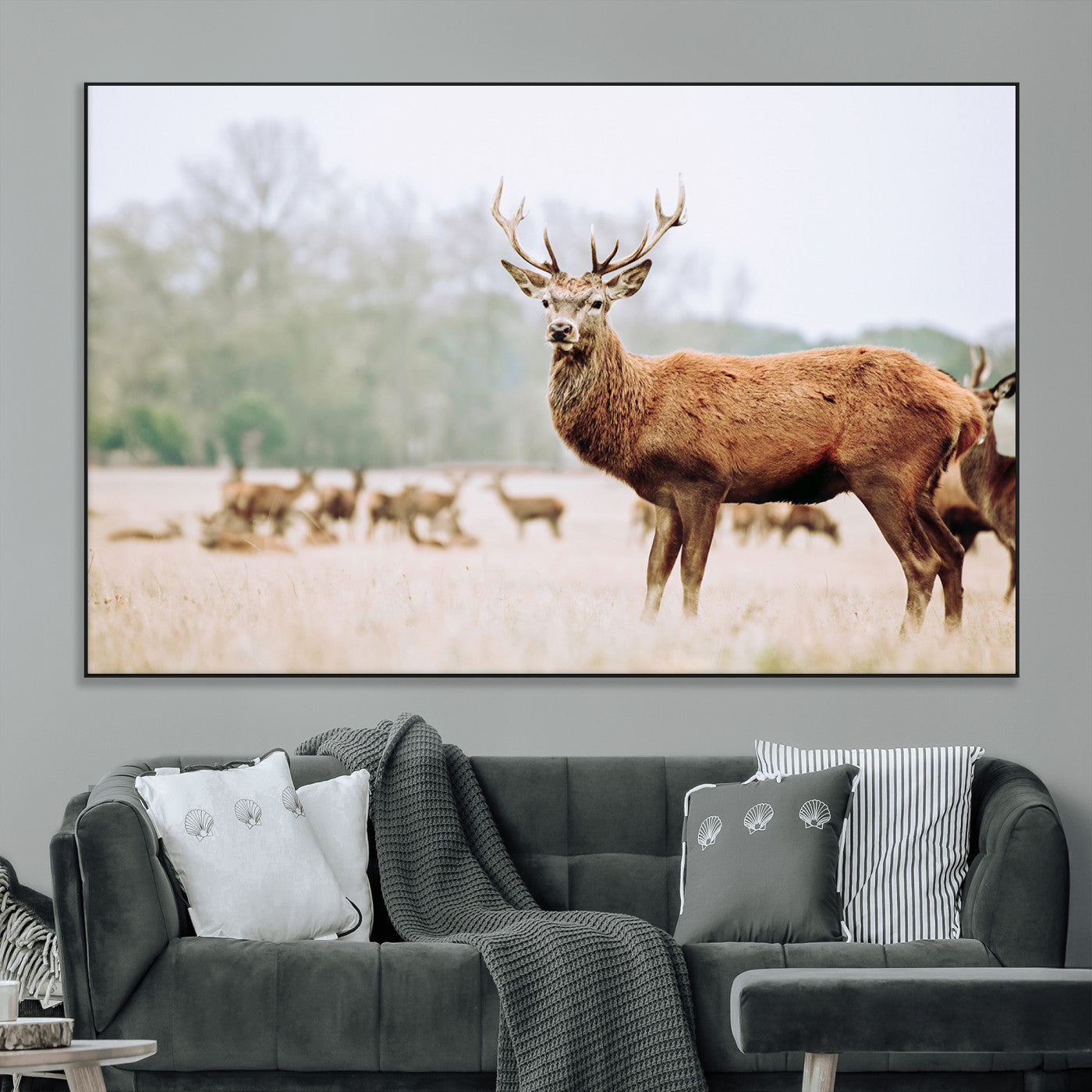 SEG-FC-51X34_Oversize - Rustic Nature Print Wall Art Canvas Print, Framed Deer Canvas Wall Art Art Picture Print, Nordic Animal Art Perfect Rustic Nature Decor Artwork