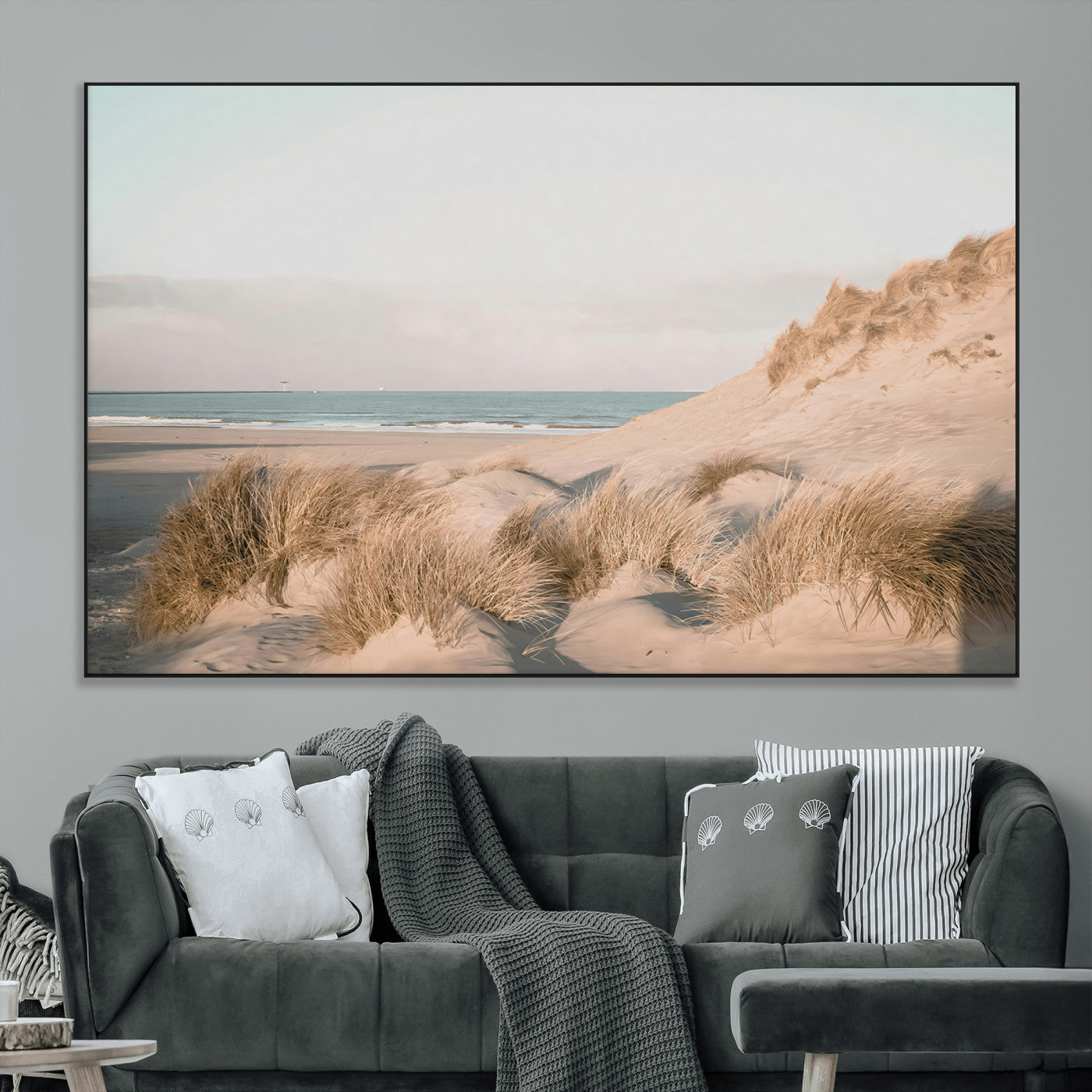 SEG-FC-51X34_Oversize - Beach Landscape Wall Art Canvas Print, Framed Sand Dune Photography Art Picture Print, Minimalist Seascape Perfect Coastal & Minimalist Decor Artwork