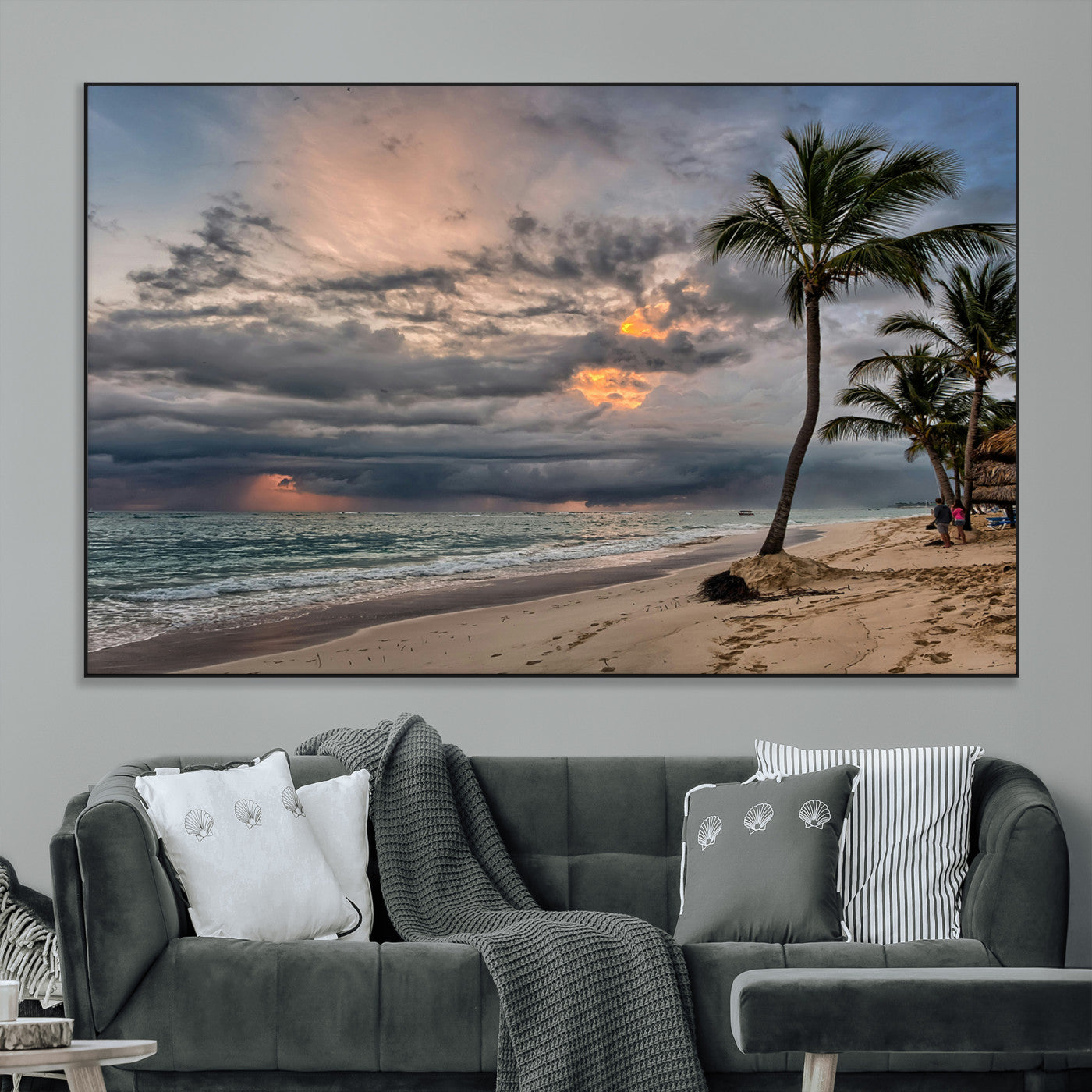 SEG-FC-51X34_Oversize - Tropical Storm Wall Art Canvas Print, Framed Moody Beach Art Picture Print, Dramatic Sky Perfect Tropical Coastal Decor Artwork
