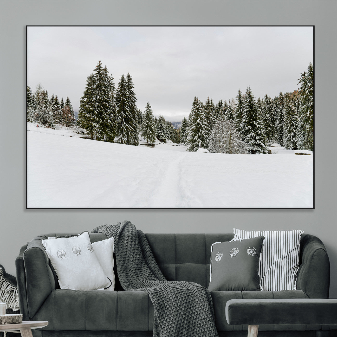 SEG-FC-51X34_Oversize - Frosty Pines Wall Art Canvas Print, Framed Silent Snowfall Art Picture Print, Cozy Cabin Vibes Perfect Nordic Minimalist Decor Artwork