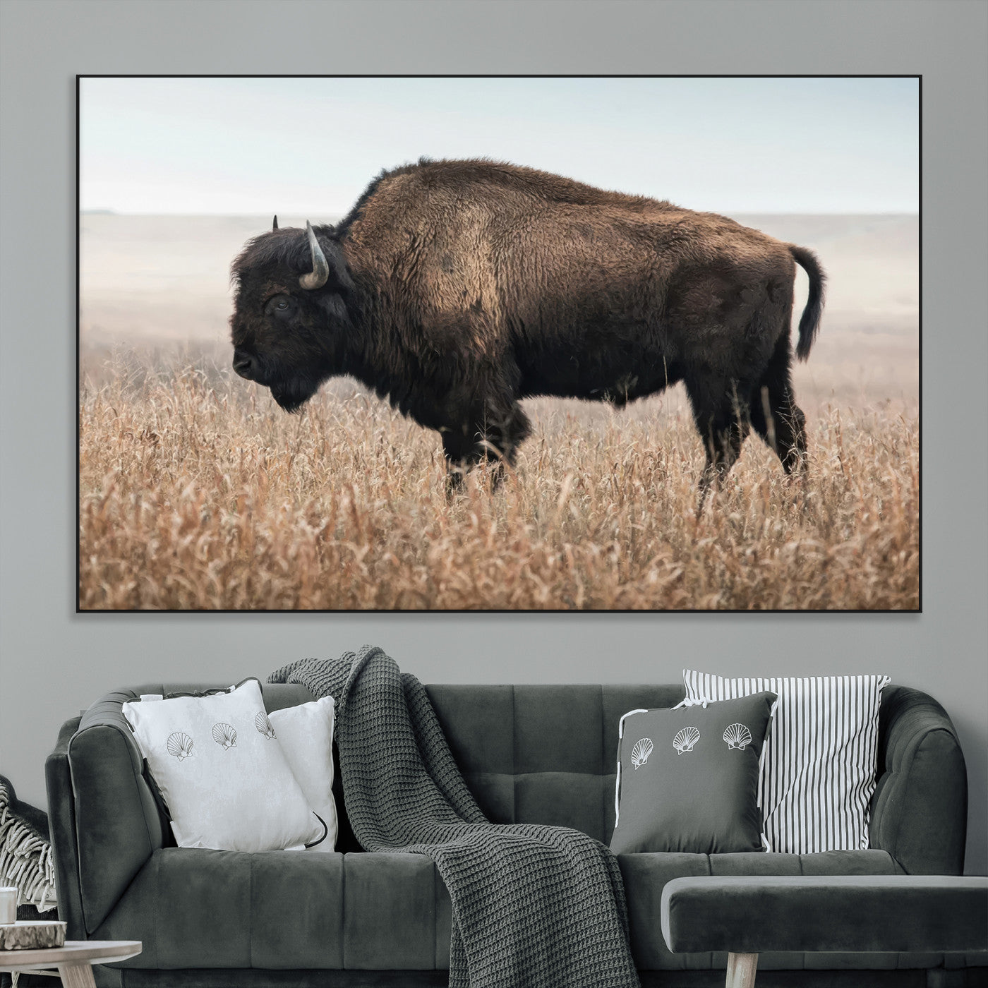 SEG-FC-51X34_Oversize - American Bison in Field  Wall Art Canvas Print – Powerful Winter Wildlife Scene with Buffalo in