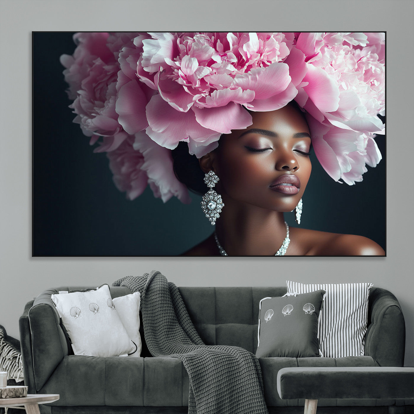 SEG-FC-51X34_Oversize - Black Beauty Petal Crown Wall Art Print Floral Petal Headpiece, Petal-Inspired Art, Floral Crown