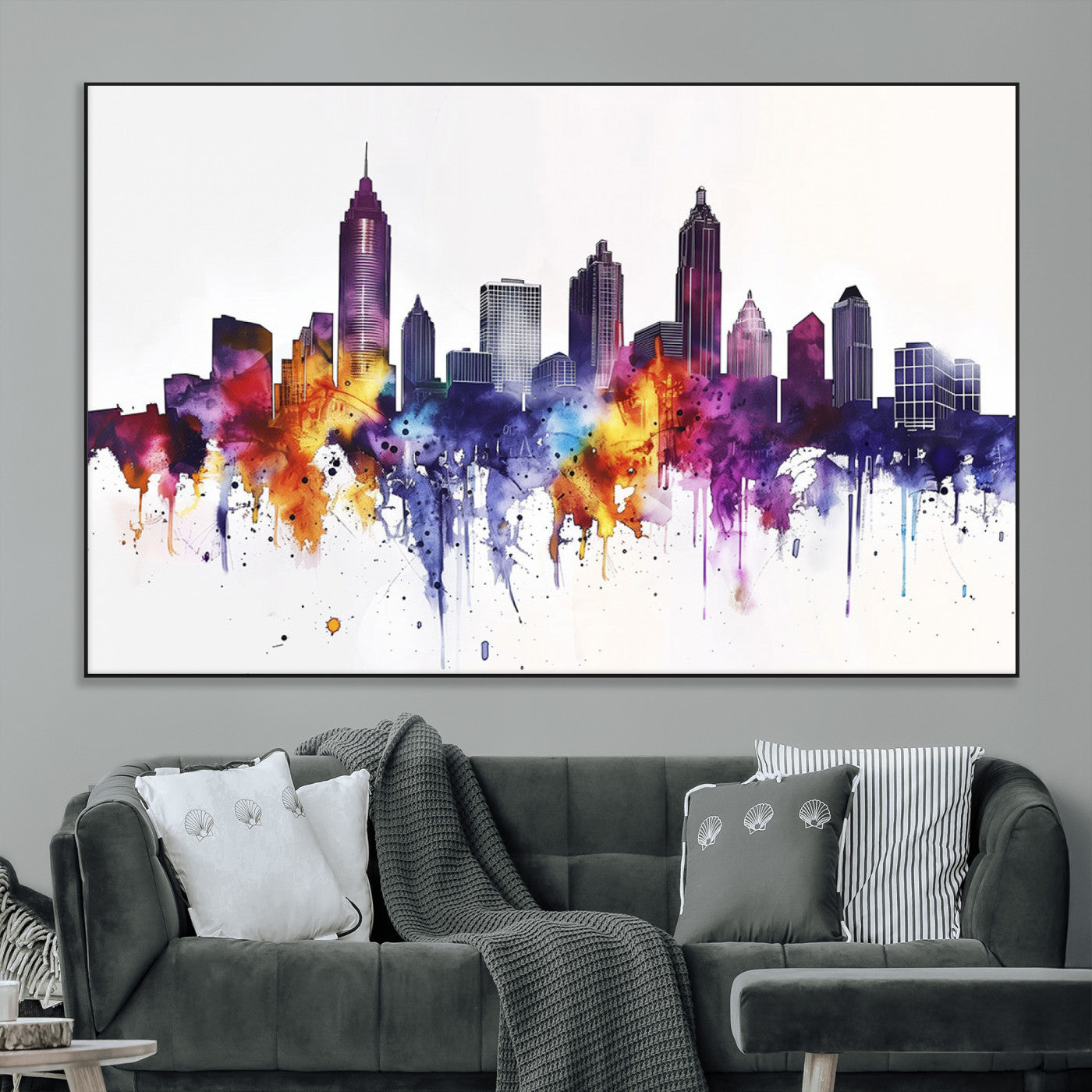 SEG-FC-51X34_Oversize - Atlanta Skyline Wall Art Print - Colorful Cityscape Watercolor Canvas