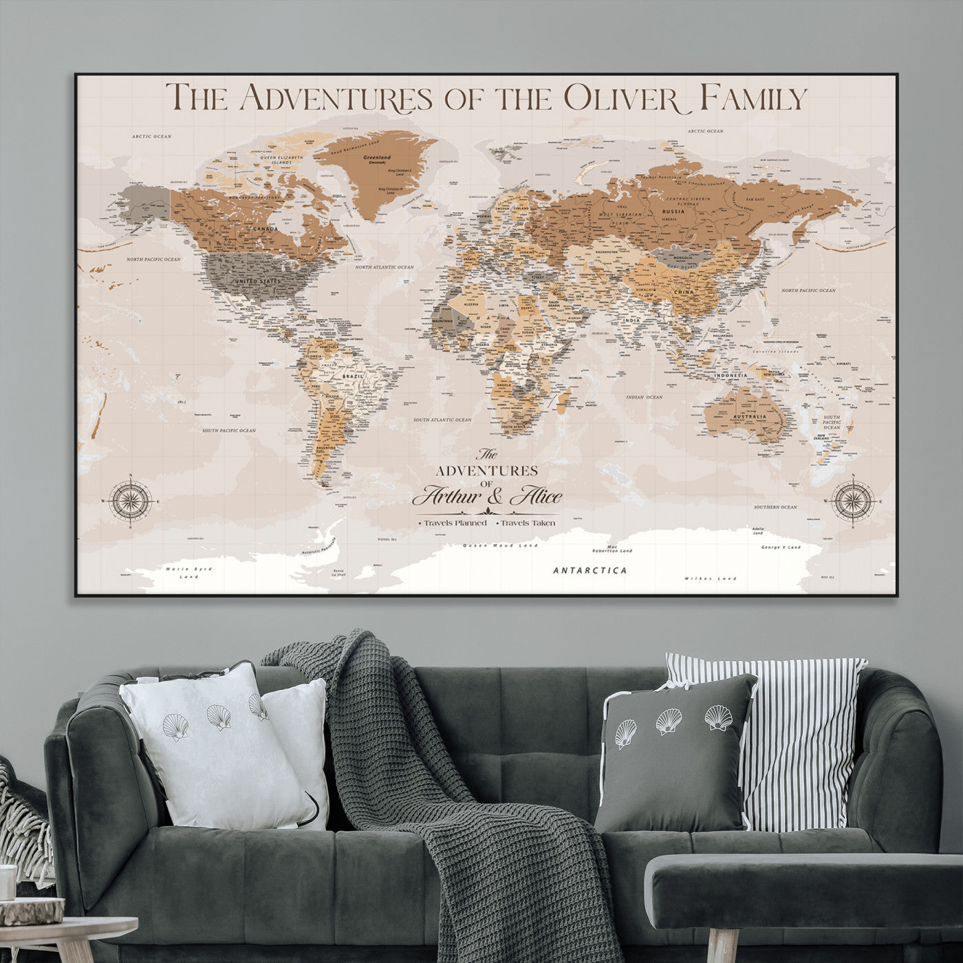 SEG-FC-51X34_Oversize - World Travel Map with Pins – Push Pin Maps of Where I've Been, Framed Wall Map for Travel Memories,