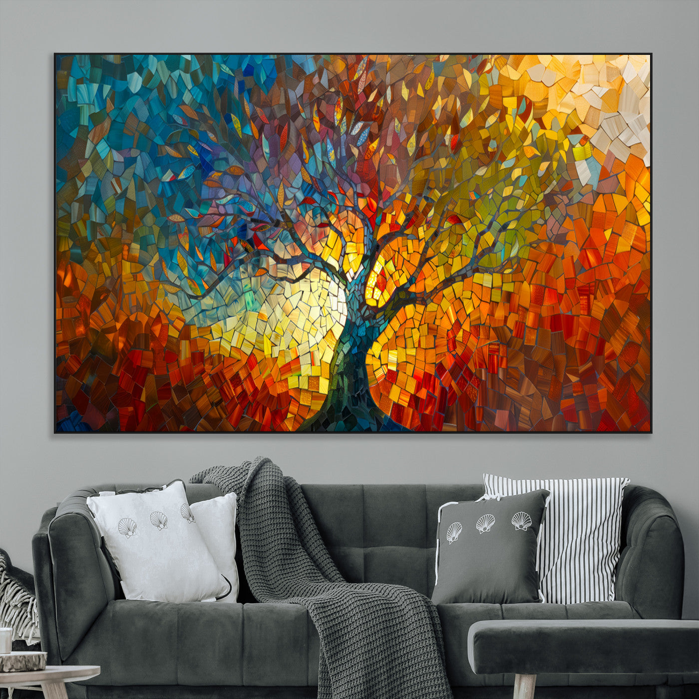 SEG-FC-51X34_Oversize - Mosaic Tree Canvas Wall Art – Vibrant Abstract Nature Design, Colorful Decor for Living Room, Bedroom, or Creative Spaces
