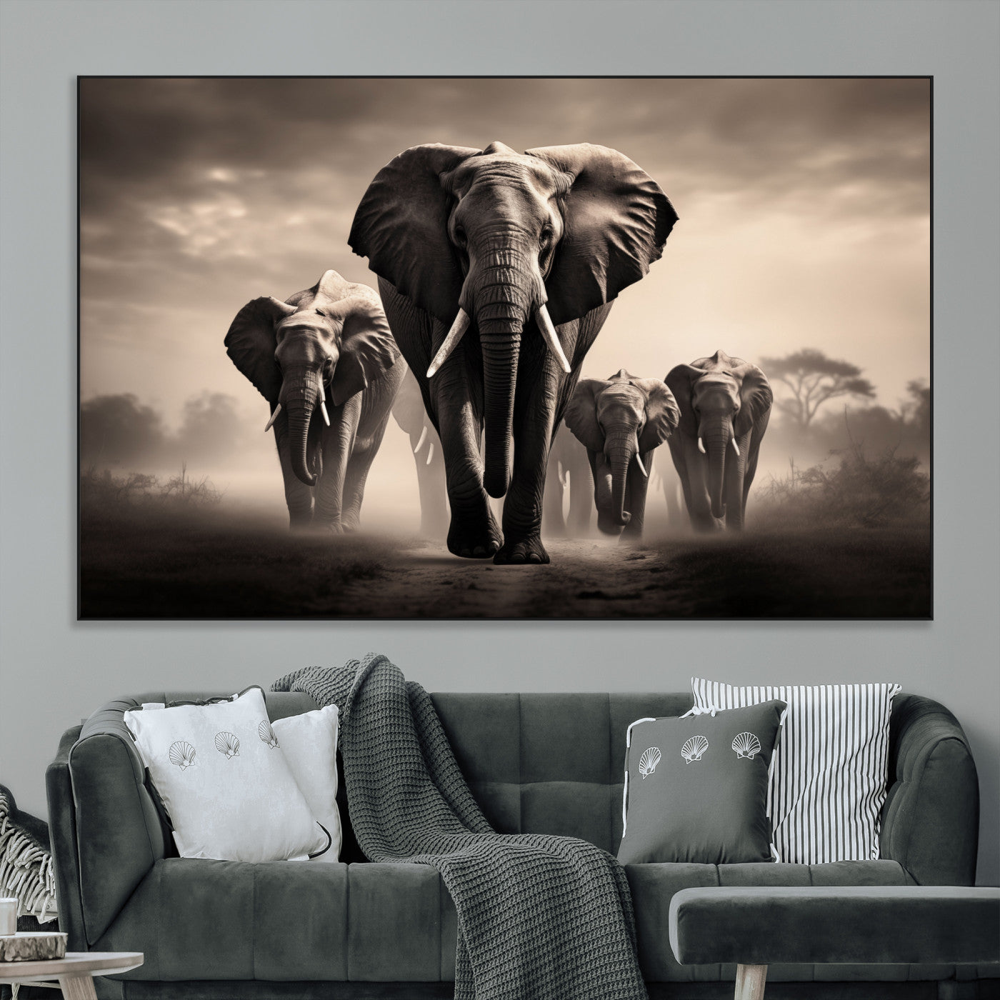 SEG-FC-51X34_Oversize - Elephant Family Wall Art Canvas Print, Framed Elephant Wall Art Home Decor