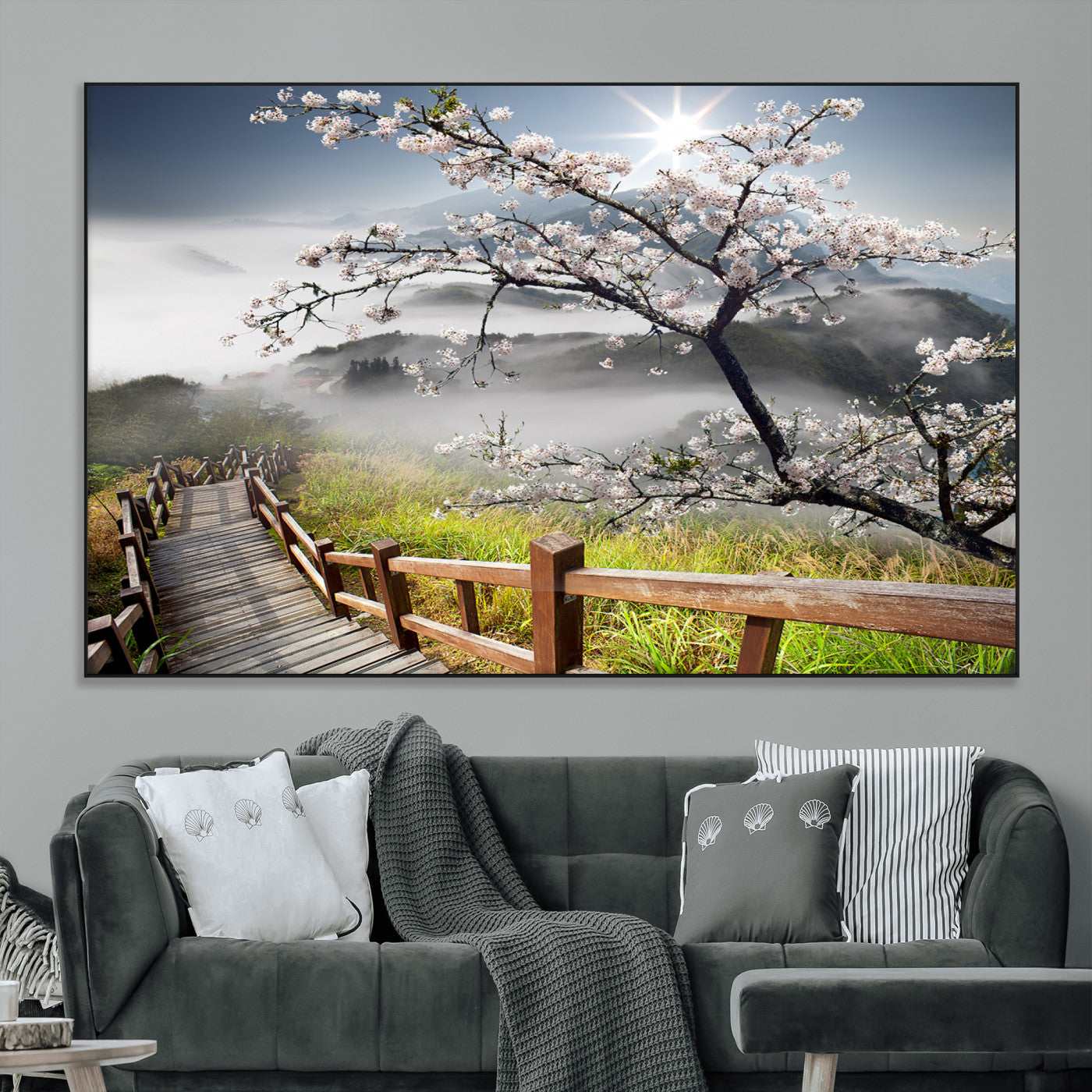 SEG-FC-51X34_Oversize - Sakura Cherry Blossom Pathway Canvas Wall Art – Tranquil Walk Through Blossoming Nature – Ready to