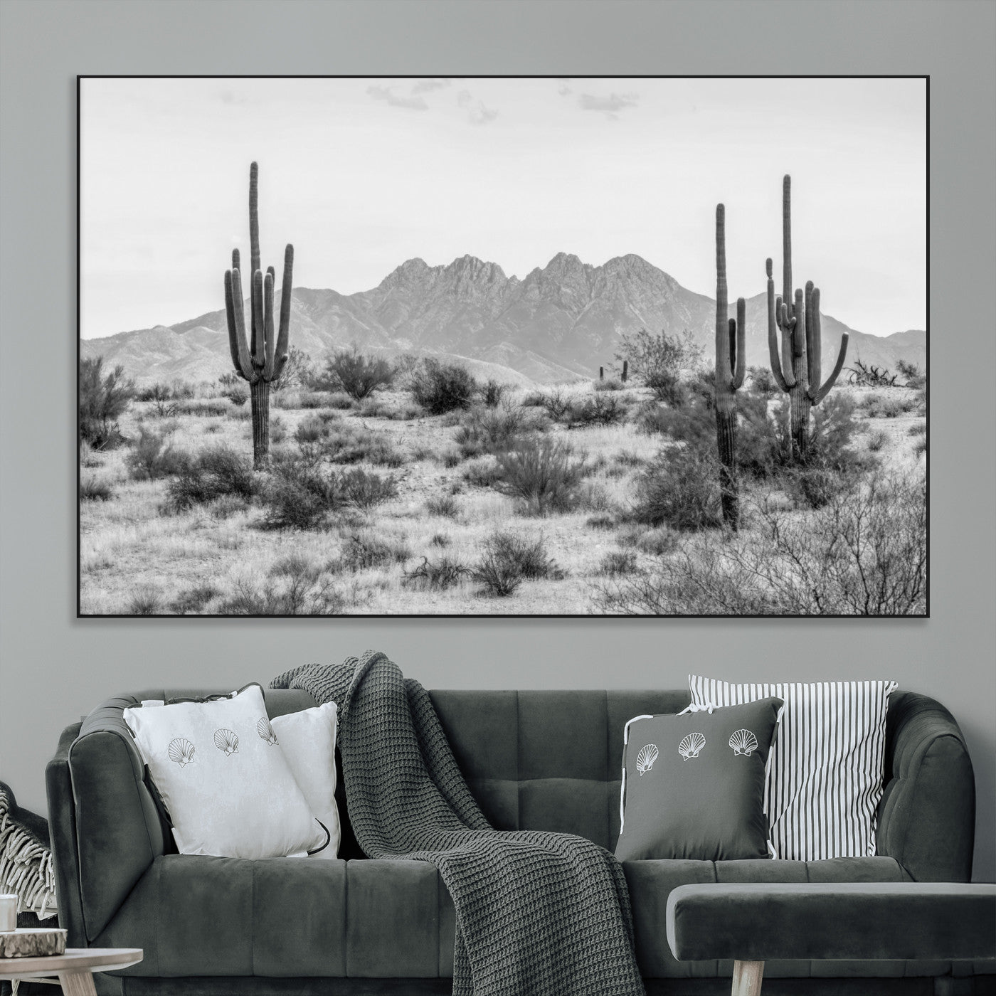 SEG-FC-51X34_Oversize - Black White Arizona Desert Canvas Wall Art Cactus Farmhouse Wall Art
