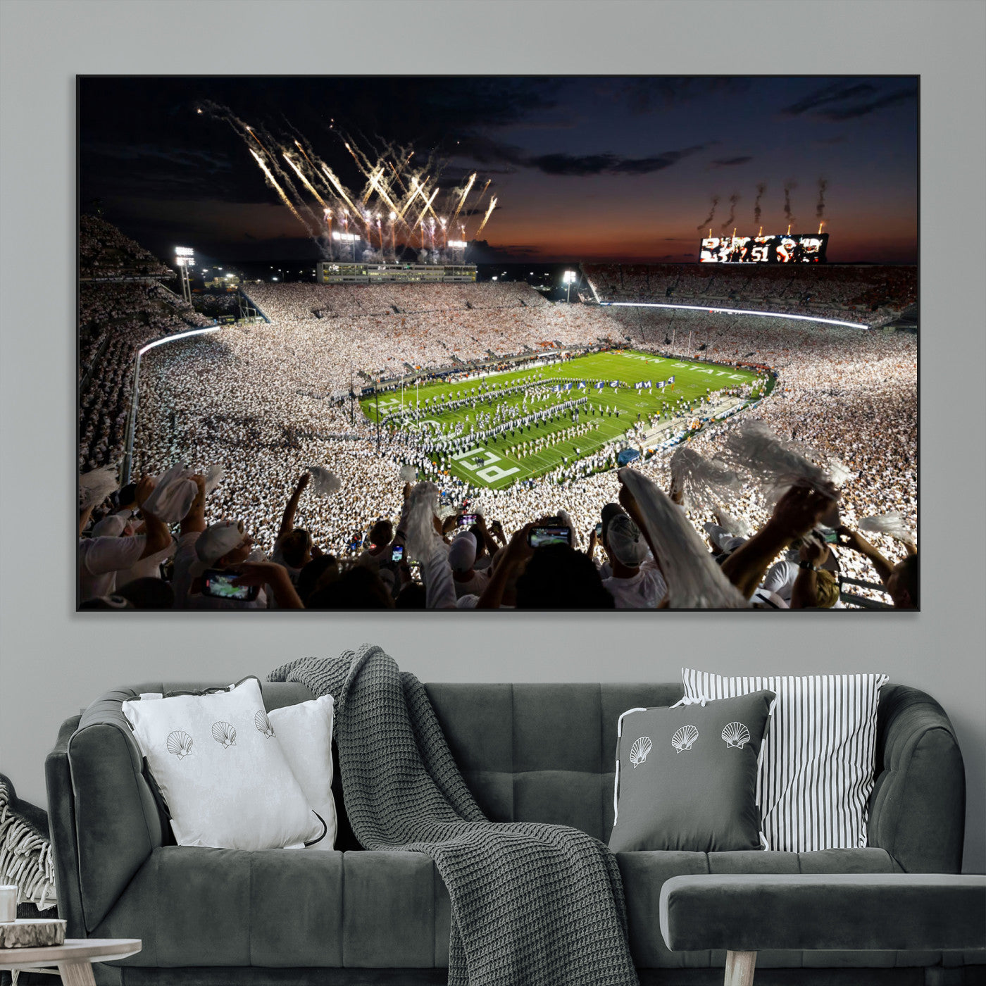 SEG-FC-51X34_Oversize - Penn State Stadium Wall Art Print, White Out Football Game Canvas Wall Art, Framed Sports Stadium,
