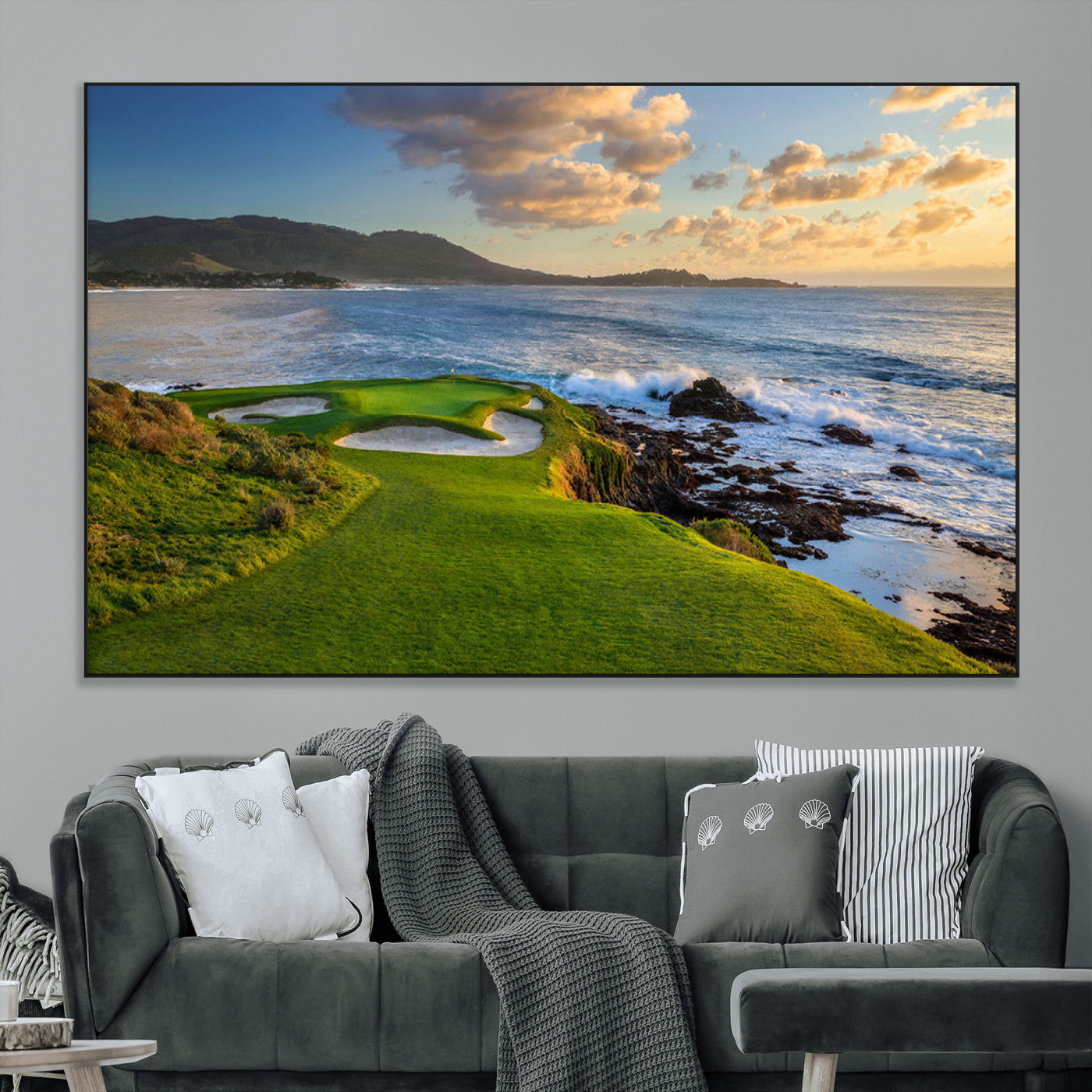 SEG-FC-51X34_Oversize - Stunning Coastal Golf Course at Sunset with Rolling Green Fairways and Ocean Waves – Perfect Wall