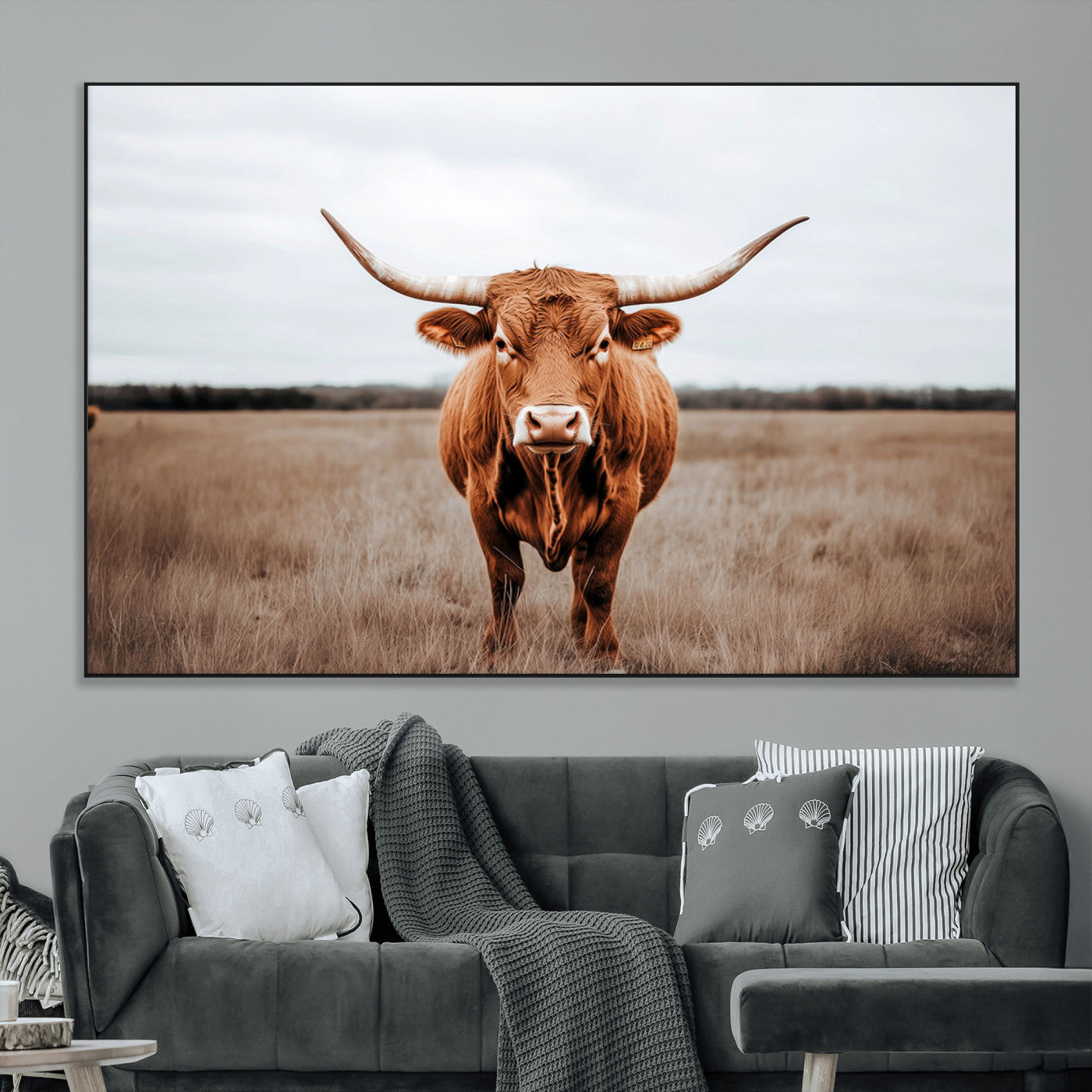 SEG-FC-51X34_Oversize - Longhorn bull, open field, rustic charm, natural beauty, Wall Art Canvas Print, countryside,