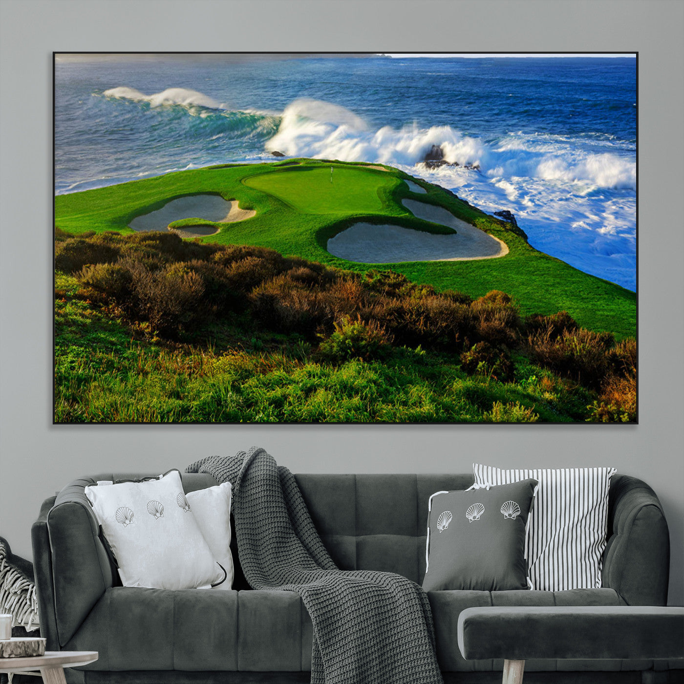 SEG-FC-51X34_Oversize - Ocean Cliffside Golf Course Green Waves Surf Sand Bunker Scenic Coastal Landscape Nature Wall Art