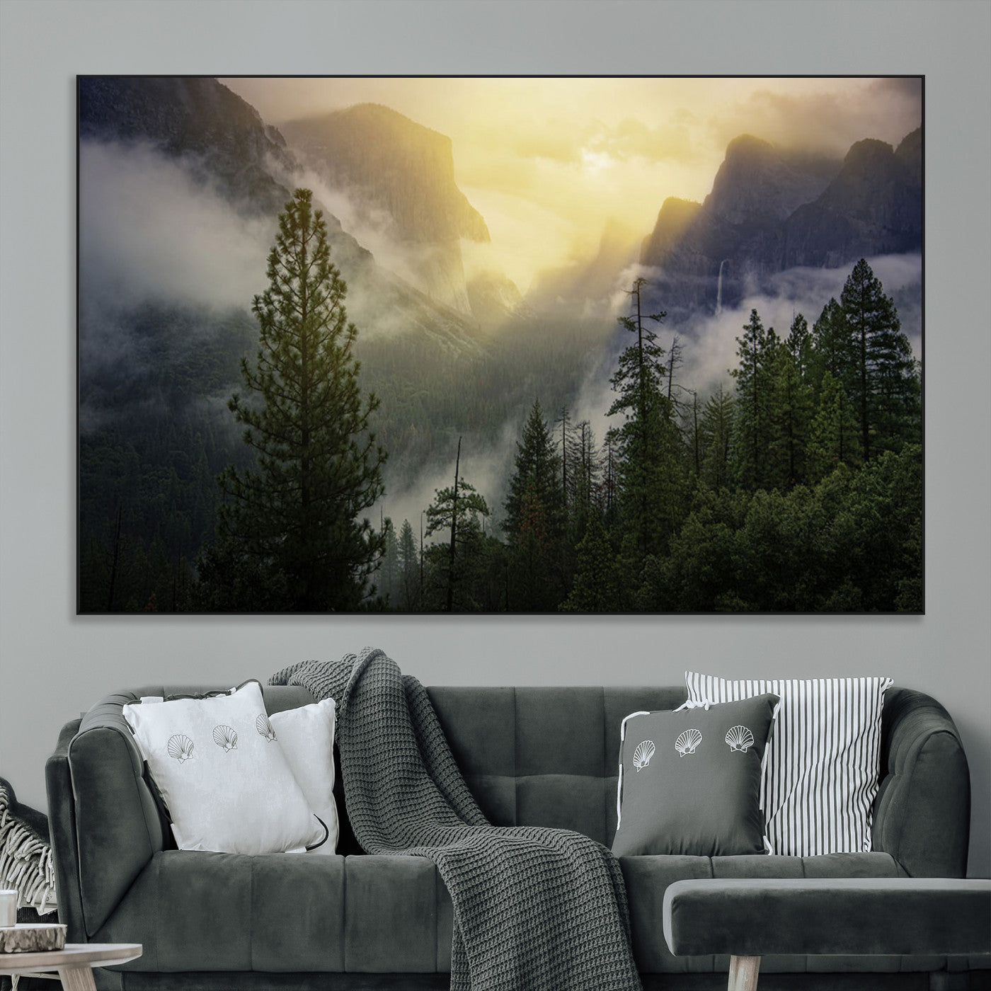 SEG-FC-51X34_Oversize - Misty Forest Sunrise Mountain Valley Pine Trees Foggy Landscape Nature Scenic Outdoors Calm Tranquil
